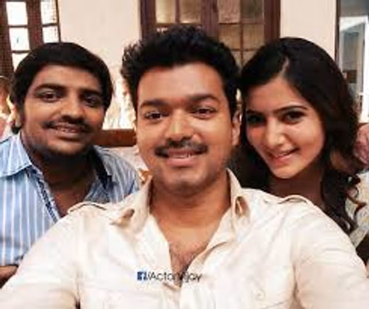 On July 14, 2014, actor Vijay took a selfie with actress Samantha and comedian Sathish. Vijay's Kaththi with Samantha and Sathish had released the same year. On July 14, 2014, actor Vijay took a selfie with actress Samantha and comedian Sathish. Vijay's Kaththi with Samantha and Sathish had released the same year.