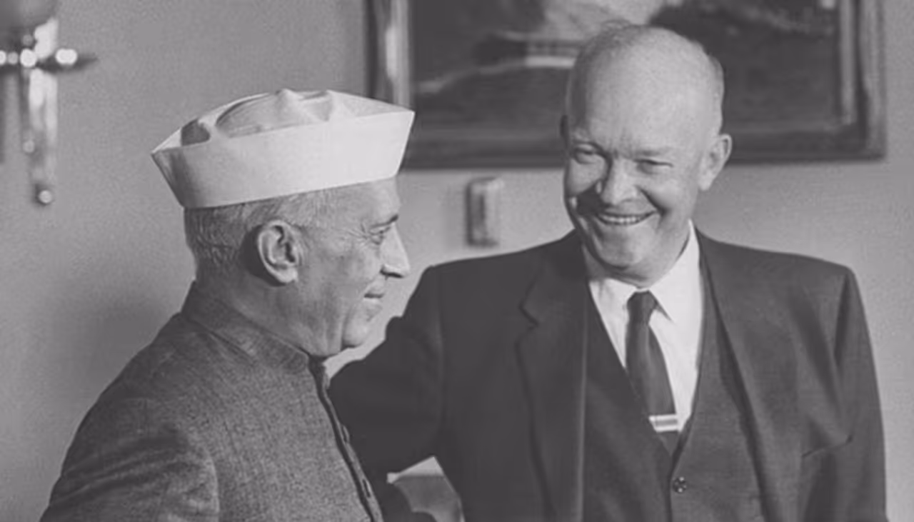 Dwight D Eisenhower 1959 In the year 1959, US President Dwight D Eisenhower visited India. He visited during the tenure of India's first Prime Minister Jawaharlal Nehru. Eisenhower was welcomed with a 21 gun salute when he arrived in the capital, New Delhi. Besides presenting a public speech at New Delhi’s Ramlila ground, Eisenhower addressed members of both the Houses of Parliament. The four day trip included a halt at his "dream place", the Taj Mahal, which was constructed by Shah Jahan in the 16th century. Dwight D Eisenhower's visit was also recorded in history because he was the first US president to visit India. Dwight D Eisenhower 1959 In the year 1959, US President Dwight D Eisenhower visited India. He visited during the tenure of India's first Prime Minister Jawaharlal Nehru. Eisenhower was welcomed with a 21 gun salute when he arrived in the capital, New Delhi. Besides presenting a public speech at New Delhi’s Ramlila ground, Eisenhower addressed members of both the Houses of Parliament. The four day trip included a halt at his "dream place", the Taj Mahal, which was constructed by Shah Jahan in the 16th century. Dwight D Eisenhower's visit was also recorded in history because he was the first US president to visit India.
