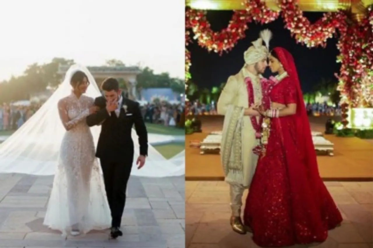Priyanka Chopra – Priyanka Chopra, breaking all stereotypes, got hitched to American singer Nick Jonas, who is 10 years younger than her. The couple got married according to two traditions, a Christian wedding followed by a Hindu wedding. For her Christian wedding, Priyanka chose Ralph Lauren's stunning white gown and for the Hindu traditional wedding, Priyanka wore an all red Sabyasachi bridal lehenga. Priyanka Chopra – Priyanka Chopra, breaking all stereotypes, got hitched to American singer Nick Jonas, who is 10 years younger than her. The couple got married according to two traditions, a Christian wedding followed by a Hindu wedding. For her Christian wedding, Priyanka chose Ralph Lauren's stunning white gown and for the Hindu traditional wedding, Priyanka wore an all red Sabyasachi bridal lehenga.