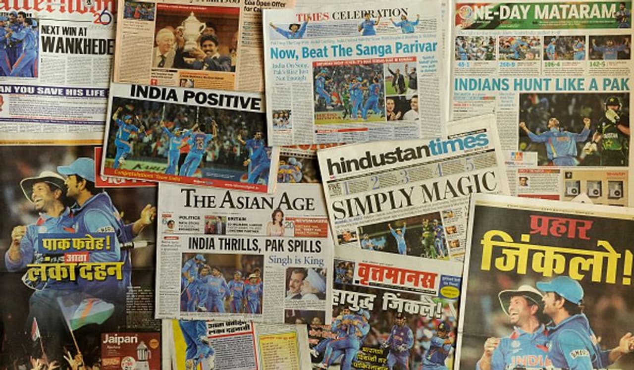 Indian newspapers tell the story of how India won the World Cup 2011 semi final against Pakistan.
