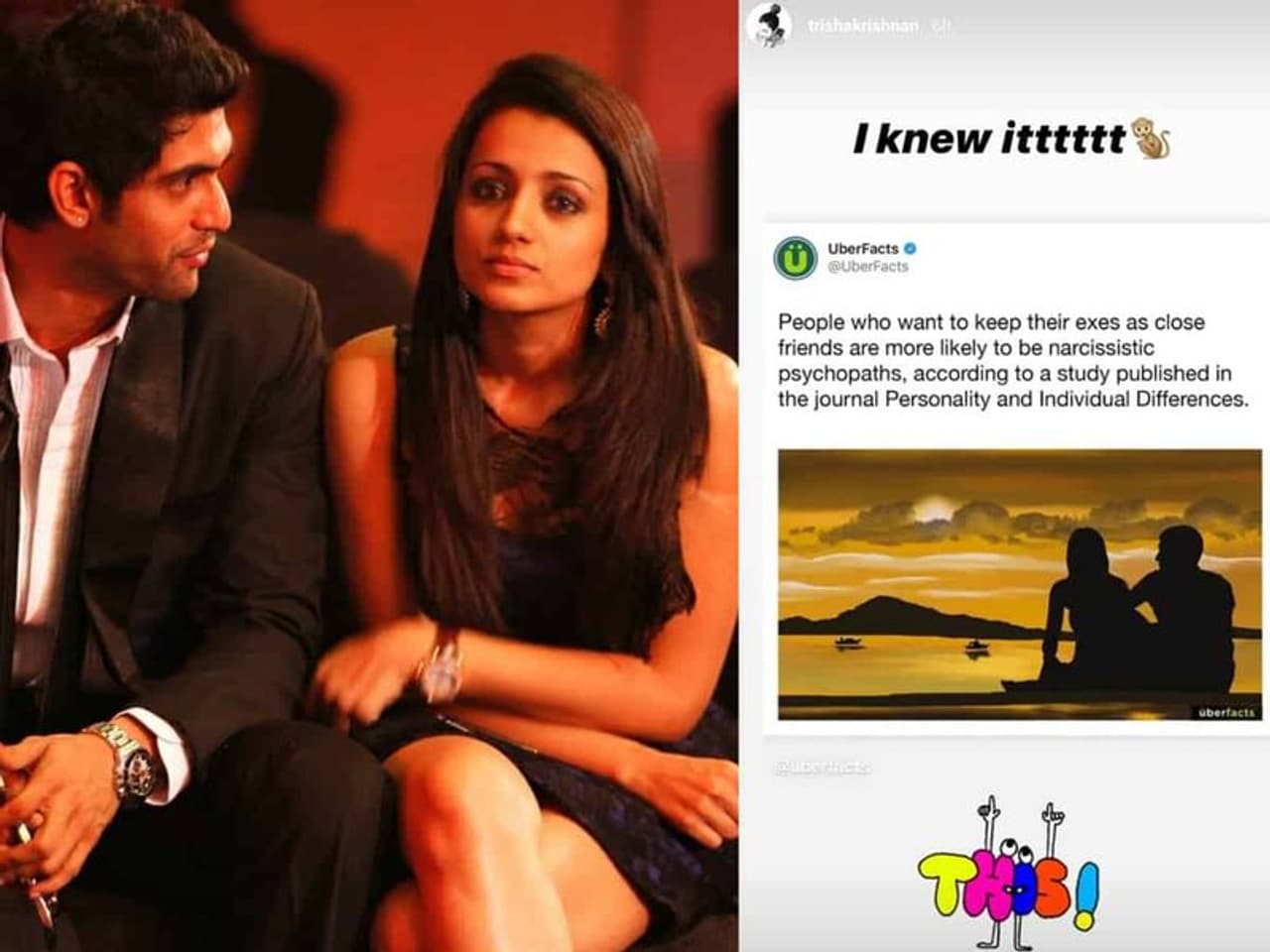 <p>చిత్ర పరిశ్రమలో ప్రేమ వ్యవహారాలు ఎప్పుడూ జరుగుతూనే ఉంటాయి. కొన్ని ప్రేమ కథలు సుఖంతాం అవుతాయి. మరికొన్నింటికి మధ్యలోనే బ్రేక్ పడుతుంది. కానీ బ్రేకప్ లని అధికమించి సినీతారలు కెరీర్ లో ముందుకు సాగుతుంటారు. స్టార్ హీరోయిన్ త్రిష, భల్లాల దేవుడు రానా దగ్గుబాటి మధ్య సాగిన ఎఫైర్ బహిరంగ రహస్యమే. </p> <p>చిత్ర పరిశ్రమలో ప్రేమ వ్యవహారాలు ఎప్పుడూ జరుగుతూనే ఉంటాయి. కొన్ని ప్రేమ కథలు సుఖంతాం అవుతాయి. మరికొన్నింటికి మధ్యలోనే బ్రేక్ పడుతుంది. కానీ బ్రేకప్ లని అధికమించి సినీతారలు కెరీర్ లో ముందుకు సాగుతుంటారు. స్టార్ హీరోయిన్ త్రిష, భల్లాల దేవుడు రానా దగ్గుబాటి మధ్య సాగిన ఎఫైర్ బహిరంగ రహస్యమే. </p>