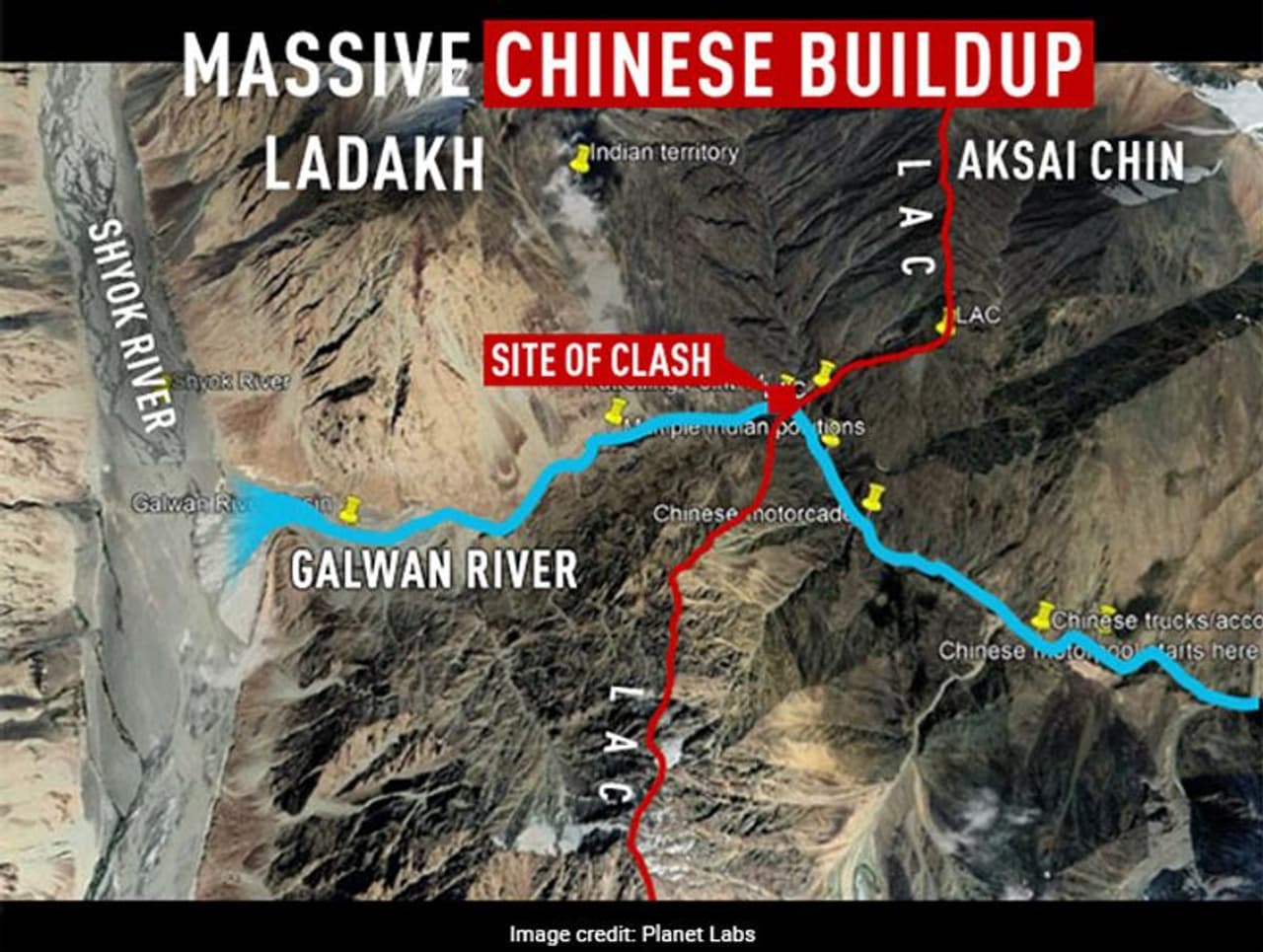 <p>ಇಲ್ಲಿ ಗಲ್ವಾನ್ ಕಣಿವೆ ಹಾಗೂ LAC ಕಂಡು ಬರುತ್ತಿದೆ. ಜೊತೆಗೆ ಗಲ್ವಾನ್ ಹಾಗೂ ಶ್ಯೋಕ್ ನದಿ ಕೂಡಾ ಕಾಣಿಸುತ್ತಿದೆ. ಭಾರತ ಗಲ್ವಾನ್ ನದಿ ಪಶ್ಚಿಮದಲ್ಲಿ ಗಲ್ವಾನ್ ಕಣಿವೆಯನ್ನು ನಿಯಂತ್ರಿಸುತ್ತದೆ. ಈ ಪ್ರದೇಶ ತನ್ನದೆಂದು ಚೀನಾ ಪ್ರತಿಪಾದಿಸಿದ್ದು, ಭಾರತ ಇದು ಸುಳ್ಳೆಂದು ತಿರುಗೇಟು ನೀಡಿದೆ.</p> <p>ಇಲ್ಲಿ ಗಲ್ವಾನ್ ಕಣಿವೆ ಹಾಗೂ LAC ಕಂಡು ಬರುತ್ತಿದೆ. ಜೊತೆಗೆ ಗಲ್ವಾನ್ ಹಾಗೂ ಶ್ಯೋಕ್ ನದಿ ಕೂಡಾ ಕಾಣಿಸುತ್ತಿದೆ. ಭಾರತ ಗಲ್ವಾನ್ ನದಿ ಪಶ್ಚಿಮದಲ್ಲಿ ಗಲ್ವಾನ್ ಕಣಿವೆಯನ್ನು ನಿಯಂತ್ರಿಸುತ್ತದೆ. ಈ ಪ್ರದೇಶ ತನ್ನದೆಂದು ಚೀನಾ ಪ್ರತಿಪಾದಿಸಿದ್ದು, ಭಾರತ ಇದು ಸುಳ್ಳೆಂದು ತಿರುಗೇಟು ನೀಡಿದೆ.</p>