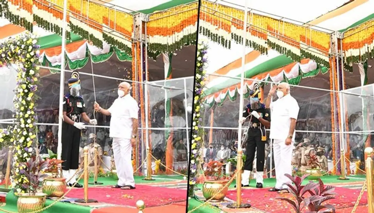 <p>Karnataka chief minister BS Yediyurappa hoisted the national flag at Manekshaw Parade Ground in Bengaluru on the occasion of India’s 74th Independence Day.</p> <p>Karnataka chief minister BS Yediyurappa hoisted the national flag at Manekshaw Parade Ground in Bengaluru on the occasion of India’s 74th Independence Day.</p>