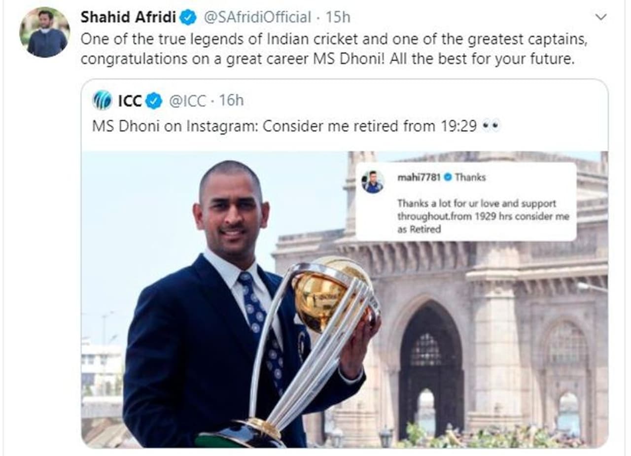 <p>Shahid Afridi on Dhoni</p>