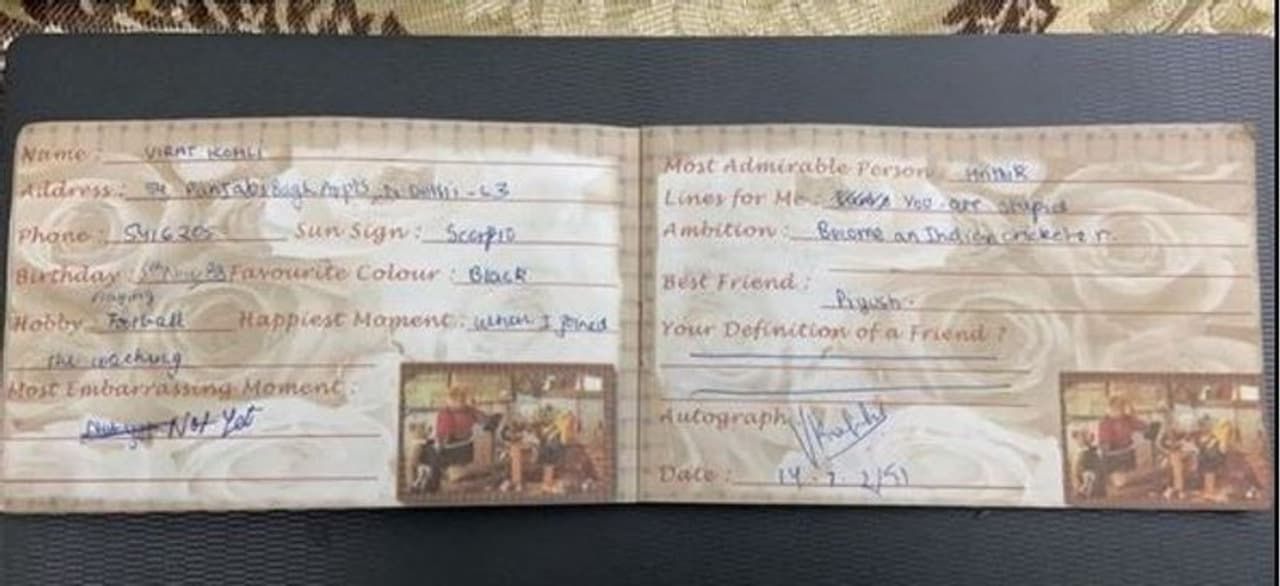 <p>ಭಾರತೀಯ ಕ್ರಿಕೆಟಿಗ ವಿರಾಟ್‌ ಕೊಹ್ಲಿ ಬರೆದ ಸ್ಲಾಮ್‌ ಬುಕ್‌ ವೈರಲ್.</p>