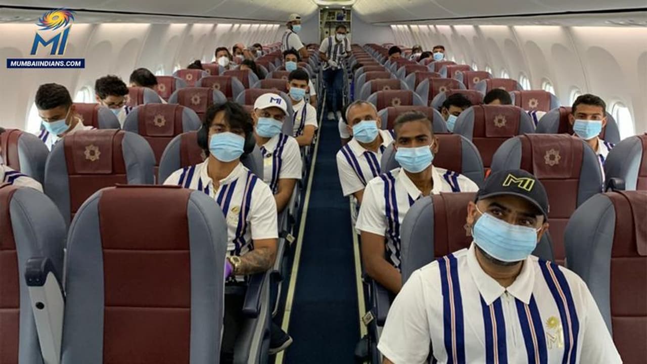<p>On social media, MI franchise shared images of players suited in PPE kits and ready for travel. Also, they posted a picture from inside of the aircraft.</p> <p>On social media, MI franchise shared images of players suited in PPE kits and ready for travel. Also, they posted a picture from inside of the aircraft.</p>