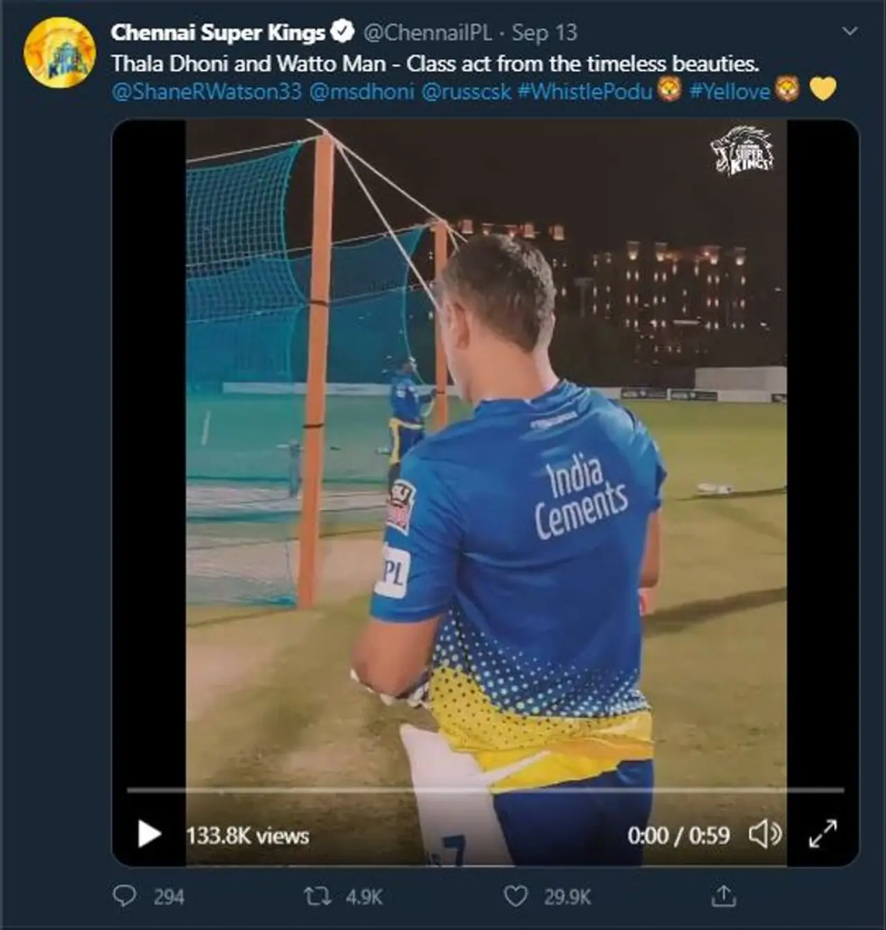 <p style="text align: justify;">The Yellow Brigade shared a video of the skipper, MS Dhoni, and Shane Watson displaying their magnificent batting skills. The tweet captioned “Thala Dhoni and Watto Man Class act from the timeless beauties”. The oldsters, rather the most experienced, were seen playing their lofting shots in the nets and during the practice sessions.</p> <p style="text align: justify;">The Yellow Brigade shared a video of the skipper, MS Dhoni, and Shane Watson displaying their magnificent batting skills. The tweet captioned “Thala Dhoni and Watto Man Class act from the timeless beauties”. The oldsters, rather the most experienced, were seen playing their lofting shots in the nets and during the practice sessions.</p>