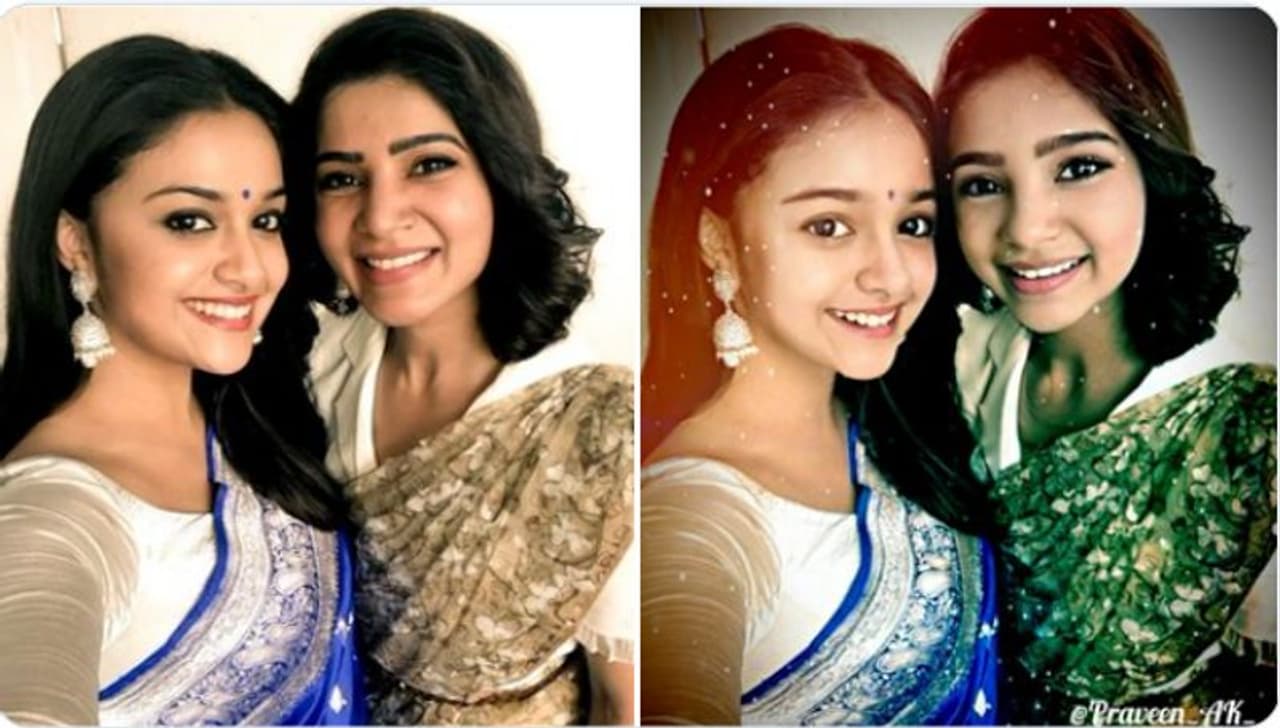 <p>குறும்பு சிறுமிகளாக மாறிய சமந்தா, கீர்த்தி சுரேஷ்</p> <p>குறும்பு சிறுமிகளாக மாறிய சமந்தா, கீர்த்தி சுரேஷ்</p>