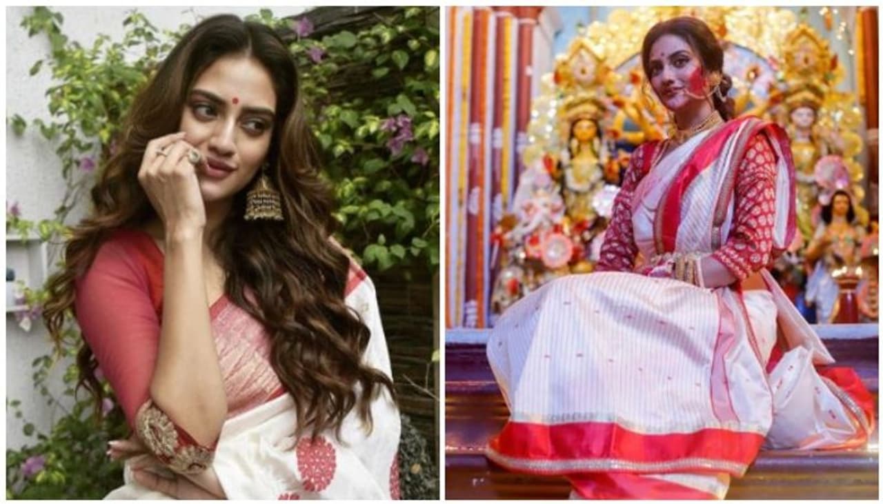 <p>പശ്ചിമ ബംഗാളിലെ പ്രധാന ആഘോഷമായ ദുര്‍ഗ പൂജയില്‍ ഭാഗമായി തൃണമൂല്‍ കോണ്‍ഗ്രസ് ലോക്സഭാ എംപിയും അഭിനേത്രിയുമായ നുസ്രത് ജഹാന്‍. നൃത്തം ചെയ്തും ദക് എന്ന വാദ്യോപകരണം കൊട്ടിയും പൂജയില്‍ പങ്കുചേരുന്ന എംപിയുടെ ചിത്രങ്ങള്‍ എഎന്‍ഐ ട്വീറ്റ് ചെയ്തു.&nbsp;</p>