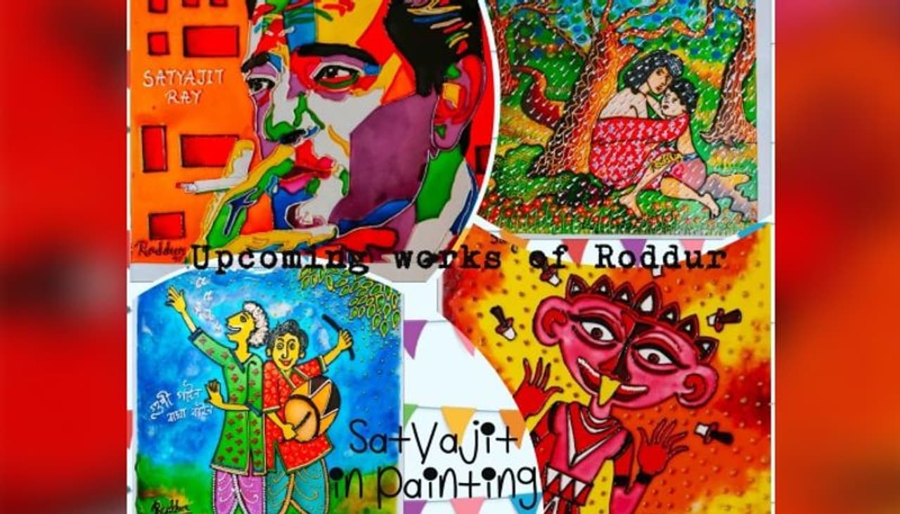 <p>Artist Pallabi introduced herself as 'Roddur' in her glass paintings. She depicted the images of Apu Durga from Pather Panchali (a popular Satyajit Ray directed film) in one of her glass painting. The characters of Gupi Bagha from the film Goopy Gyne Bagha Byne directed by Satyajit Ray was also drawn by the artist.<br /> </p> <p>Artist Pallabi introduced herself as 'Roddur' in her glass paintings. She depicted the images of Apu Durga from Pather Panchali (a popular Satyajit Ray directed film) in one of her glass painting. The characters of Gupi Bagha from the film Goopy Gyne Bagha Byne directed by Satyajit Ray was also drawn by the artist.<br /> </p>