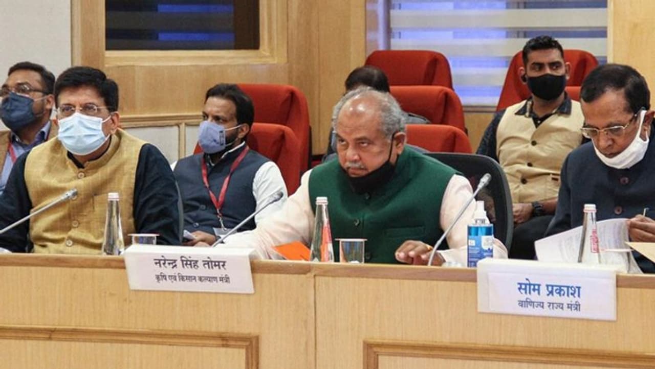 <p>The fifth round of talks with representatives of 40 farmer unions that was held at Vigyan Bhawan yielded no results as Agriculture Minister Narendra Singh Tomar's assurances that the existing APMC will not be weakened by the new laws.<br /> </p><p>The next round of talks will be held on December 9</p> <p>The fifth round of talks with representatives of 40 farmer unions that was held at Vigyan Bhawan yielded no results as Agriculture Minister Narendra Singh Tomar's assurances that the existing APMC will not be weakened by the new laws.<br /> </p><p>The next round of talks will be held on December 9</p>