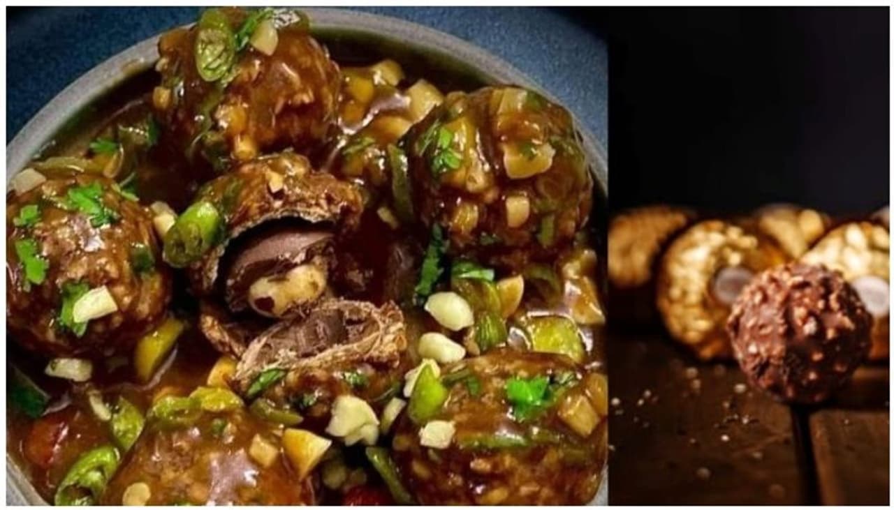 <p><strong>ഫെറേറോ റോച്ചർ മഞ്ജൂരിയൻ </strong>പേര് കേട്ടാൽ ഉറപ്പായും ഇതെന്താണെന്ന് ഒന്ന് അമ്പരക്കും. കടല ഉള്ളിൽ നിറച്ച ചോക്ലേറ്റുകൊണ്ട് പൊതിഞ്ഞെടുത്ത മിഠായിയാണ് ഫെറേറോ റോച്ചർ ചോക്ലേറ്റ്. ഇത് മഞ്ചൂരിയൻ വിഭവമായി തയ്യാറാക്കിയതാണ് ഫെറേറോ റോച്ചർ മഞ്ജൂരിയൻ. ചൈനീസ് സോസ്, സ്പ്രിംഗ് ഒനിയൻ വെളുത്തുള്ളിയെല്ലാം ചേർത്താണ് ഈ ചിത്രത്തിലേതിന് സമാനമായ ഫെറേറോ റോച്ചർ മഞ്ജൂരിയൻ തയ്യാറാക്കുന്നത്. </p> <p><strong>ഫെറേറോ റോച്ചർ മഞ്ജൂരിയൻ </strong>പേര് കേട്ടാൽ ഉറപ്പായും ഇതെന്താണെന്ന് ഒന്ന് അമ്പരക്കും. കടല ഉള്ളിൽ നിറച്ച ചോക്ലേറ്റുകൊണ്ട് പൊതിഞ്ഞെടുത്ത മിഠായിയാണ് ഫെറേറോ റോച്ചർ ചോക്ലേറ്റ്. ഇത് മഞ്ചൂരിയൻ വിഭവമായി തയ്യാറാക്കിയതാണ് ഫെറേറോ റോച്ചർ മഞ്ജൂരിയൻ. ചൈനീസ് സോസ്, സ്പ്രിംഗ് ഒനിയൻ വെളുത്തുള്ളിയെല്ലാം ചേർത്താണ് ഈ ചിത്രത്തിലേതിന് സമാനമായ ഫെറേറോ റോച്ചർ മഞ്ജൂരിയൻ തയ്യാറാക്കുന്നത്. </p>