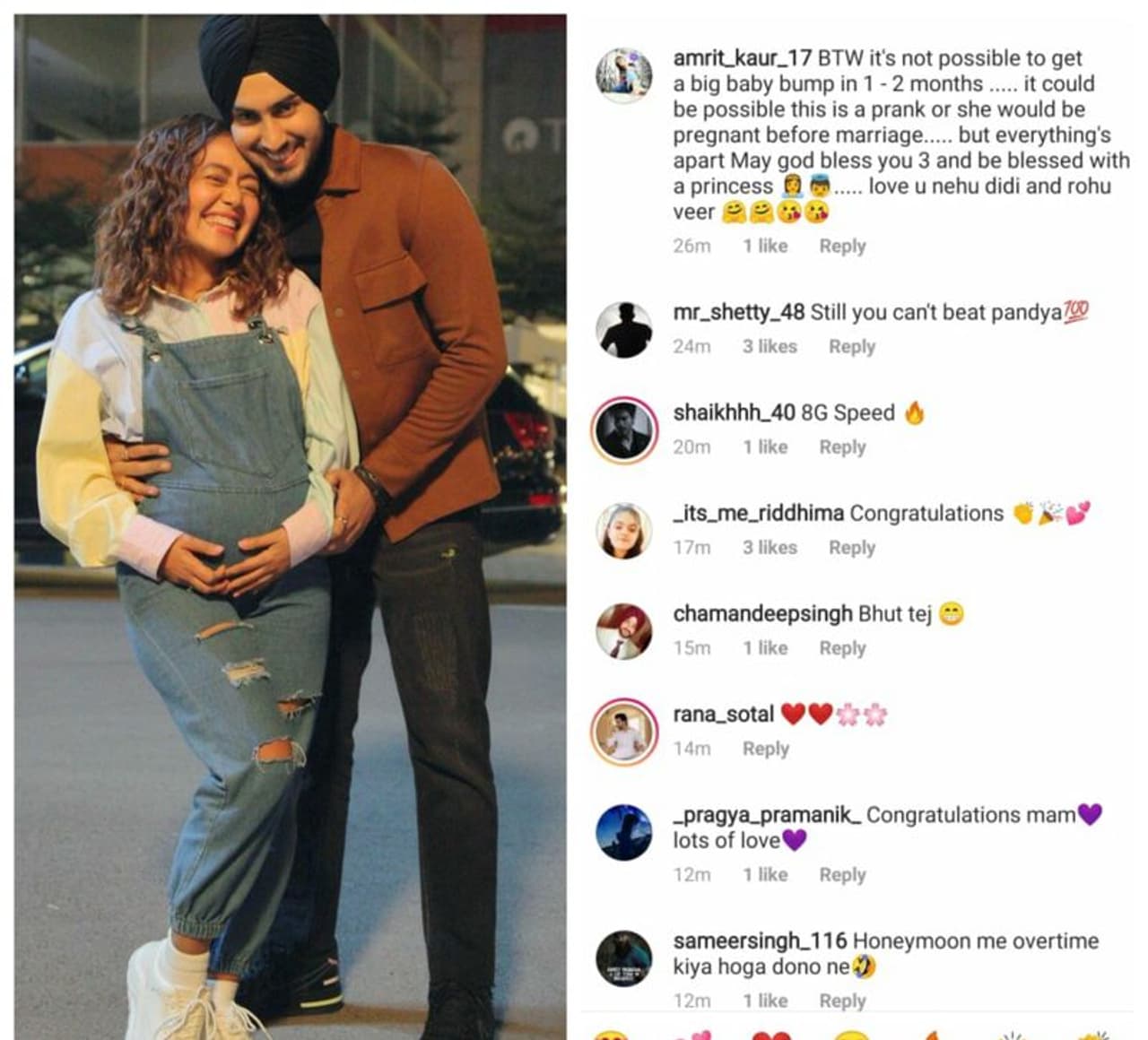 <p style="text align: justify;">Neha Kakkar and Rohanpreet Singh got married on October 24 in a lavish ceremony. Singer Neha Kakkar posted a picture on Instagram on December 18 with husband Rohanpreet Singh flaunting her baby bump. Amid all the positive comments internet users started questioning and trolling her for being pregnant too soon.</p><p style="text align: justify;"> </p> <p style="text align: justify;">Neha Kakkar and Rohanpreet Singh got married on October 24 in a lavish ceremony. Singer Neha Kakkar posted a picture on Instagram on December 18 with husband Rohanpreet Singh flaunting her baby bump. Amid all the positive comments internet users started questioning and trolling her for being pregnant too soon.</p><p style="text align: justify;"> </p>