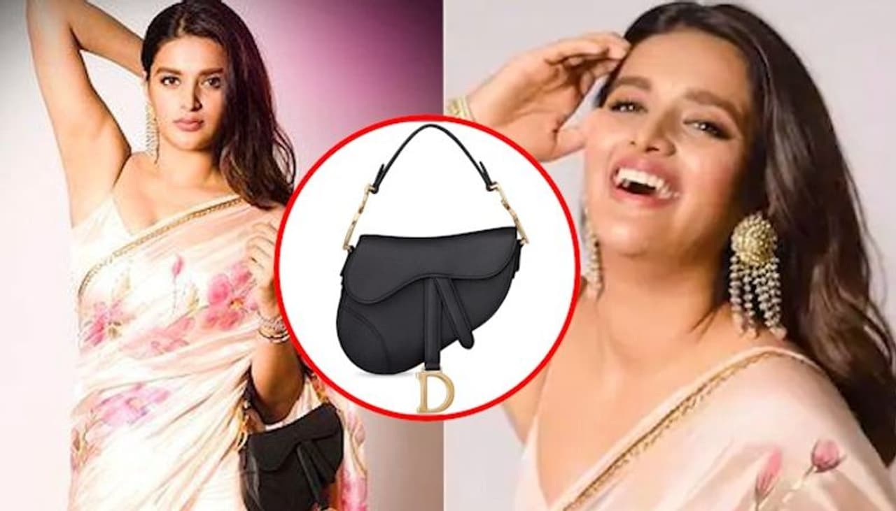 <p style="text align: justify;">Who doesn't fancy a stylish handbag with a gorgeous outfit? Niddhi Agerwal was seen wearing a beautiful pink floral printed saree, and she completed her look with a mini Dior bag and statement earrings.<br />&nbsp;</p>