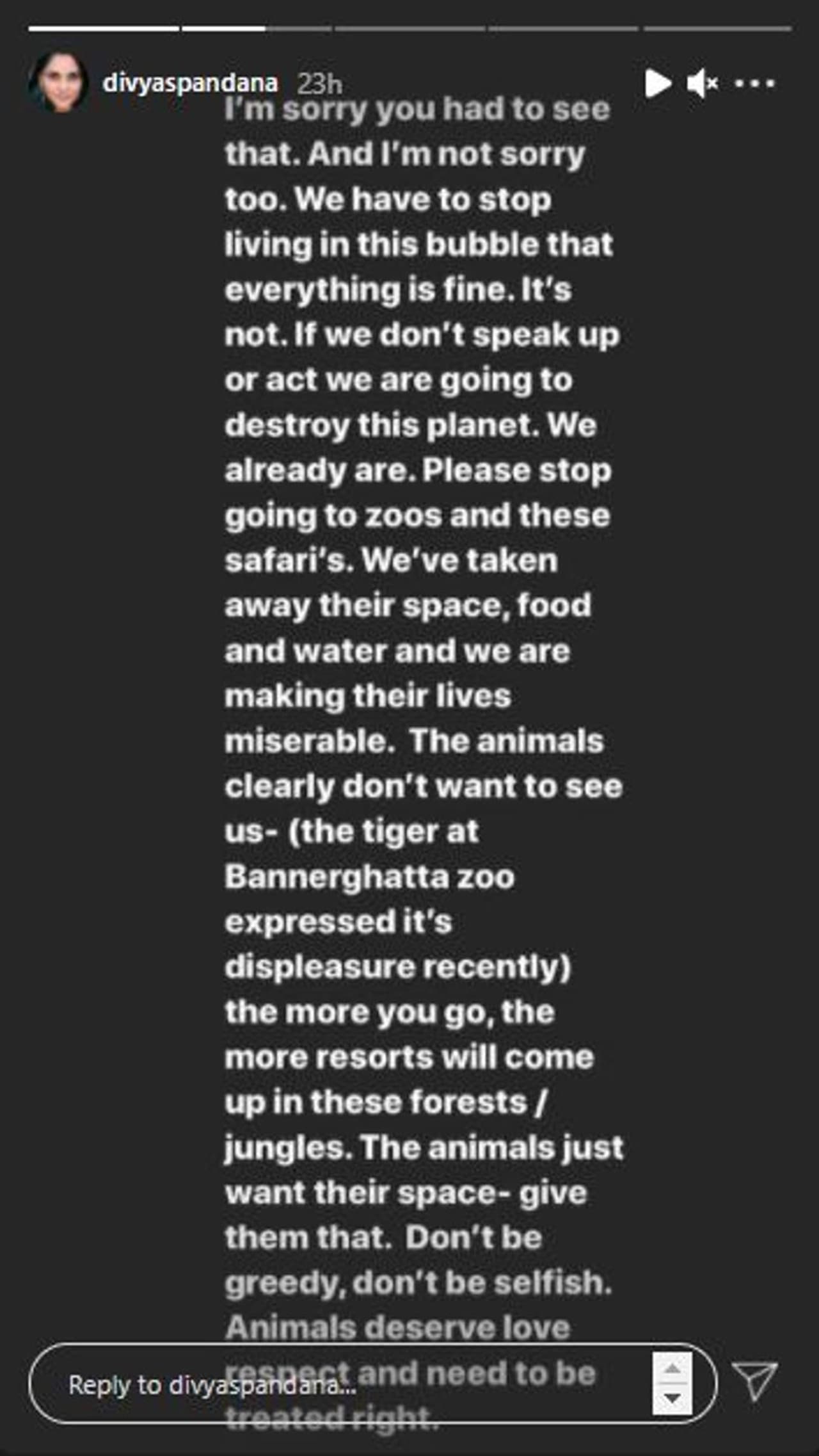 <p>ನಾವು ಯಾಕೆ ಇಷ್ಟೊಂದು ಕ್ರೂರಿಗಳಾಗುತ್ತಿದ್ದೇವೆ? ಎಲ್ಲ ಜೀವಿಗಳಿಗೂ ಈ ಜಗತ್ತು ಬೇಕು ಎಂದು ಹೇಳಿದ್ದಾರೆ.</p> <p>ನಾವು ಯಾಕೆ ಇಷ್ಟೊಂದು ಕ್ರೂರಿಗಳಾಗುತ್ತಿದ್ದೇವೆ? ಎಲ್ಲ ಜೀವಿಗಳಿಗೂ ಈ ಜಗತ್ತು ಬೇಕು ಎಂದು ಹೇಳಿದ್ದಾರೆ.</p>