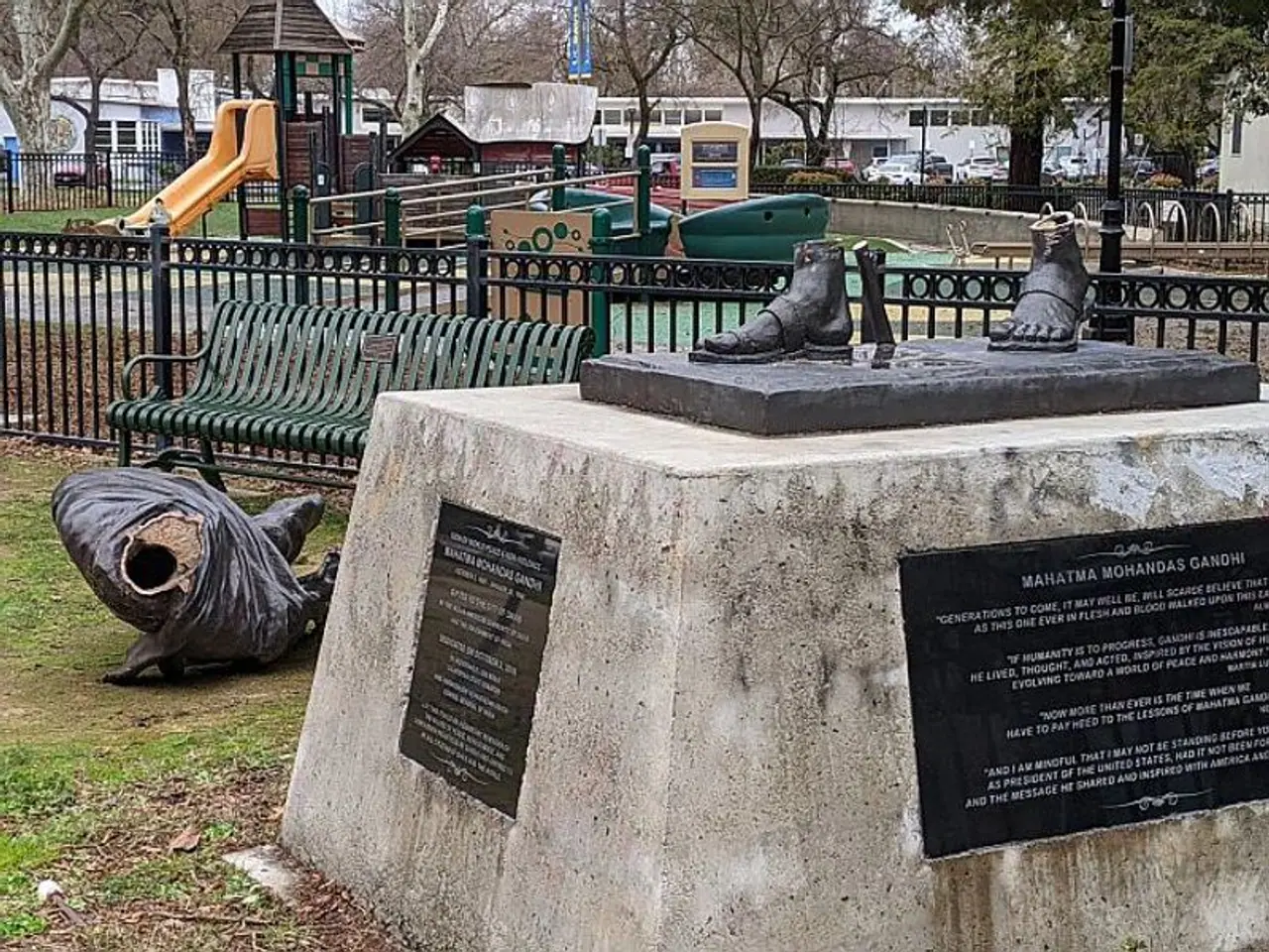 <p>The 6 foot 3, 650 pound bronze statue, which was gifted to the City of Davis by the Government of India in 2016, was vandalised on January 28.<br /> </p><p>Reacting to the incident, the External Affairs Ministry said it strongly condemned this "malicious and despicable act against a universally respected icon of peace and justice".<br /> </p><p>In a statement, the MEA said, "The Embassy of India in Washington D.C. has taken up the matter with the US Department of State for a thorough investigation into the incident and appropriate action against those responsible for this despicable act." </p> <p>The 6 foot 3, 650 pound bronze statue, which was gifted to the City of Davis by the Government of India in 2016, was vandalised on January 28.<br /> </p><p>Reacting to the incident, the External Affairs Ministry said it strongly condemned this "malicious and despicable act against a universally respected icon of peace and justice".<br /> </p><p>In a statement, the MEA said, "The Embassy of India in Washington D.C. has taken up the matter with the US Department of State for a thorough investigation into the incident and appropriate action against those responsible for this despicable act." </p>