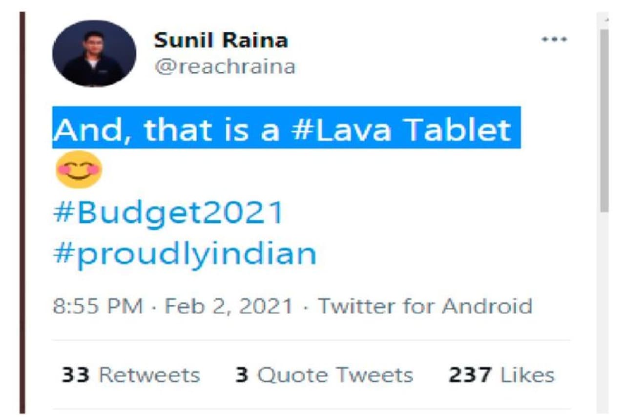 <p> ఆపిల్ మేడ్ ఇన్ ఇండియా టాబ్లెట్ తో ఆర్థిక మంత్రి బడ్జెట్ ను సమర్పించారని చాలా మంది భావించారు, కాని రెండు రోజుల తరువాత బడ్జెట్2021 22 కోసం ఏ కంపెనీ టాబ్లెట్ ఉపయోగించారో తెలుస్తుంది. </p> <p> ఆపిల్ మేడ్ ఇన్ ఇండియా టాబ్లెట్ తో ఆర్థిక మంత్రి బడ్జెట్ ను సమర్పించారని చాలా మంది భావించారు, కాని రెండు రోజుల తరువాత బడ్జెట్2021 22 కోసం ఏ కంపెనీ టాబ్లెట్ ఉపయోగించారో తెలుస్తుంది. </p>