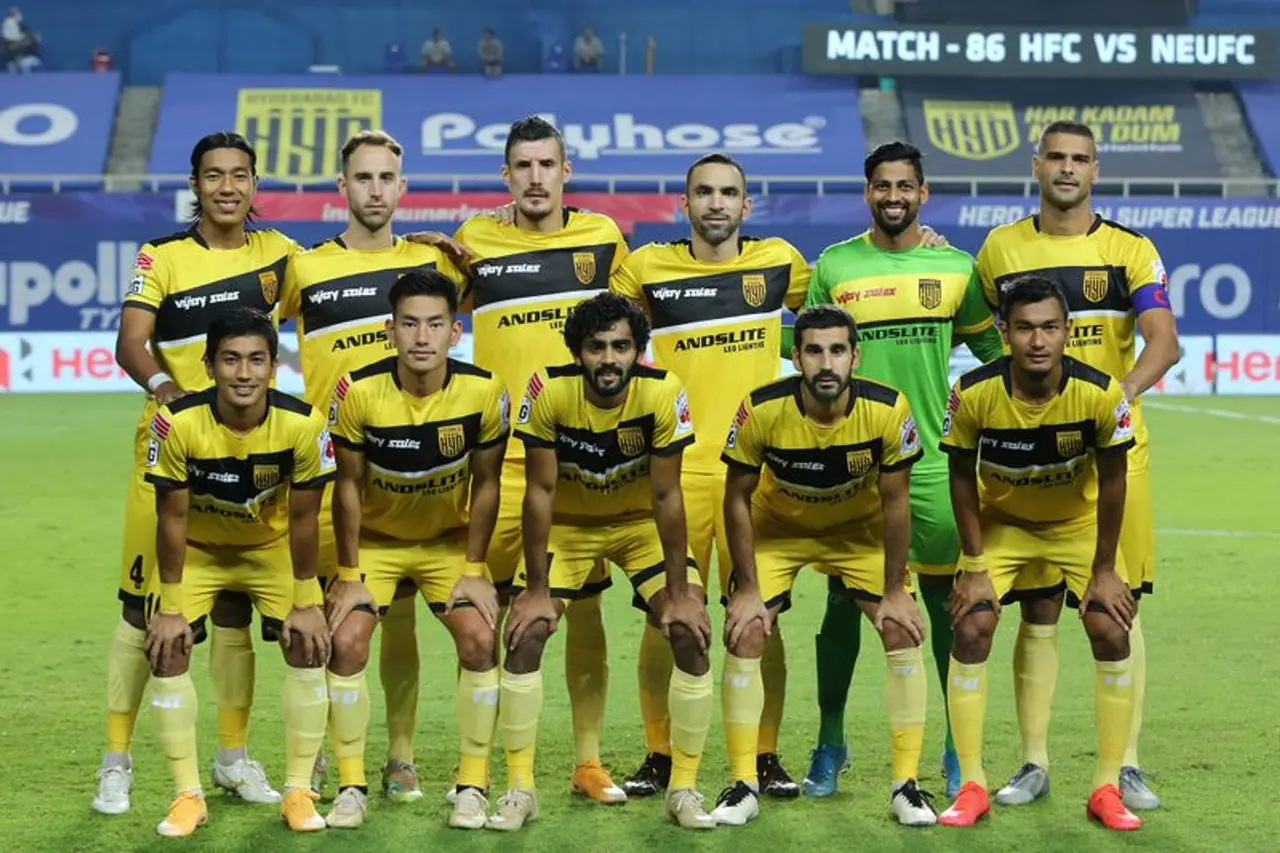 <p>In what turned out to be a one sided command, Hyderabad FC came up with an avenging performance to rout Kerala Blasters FC 4 0 in the Indian Super League 2020 21, at the Tilak Maidan in Goa, on Tuesday. With this win, Hyderabad has claimed the third spot, while Blasters continues to lurk at tenth.</p> <p>In what turned out to be a one sided command, Hyderabad FC came up with an avenging performance to rout Kerala Blasters FC 4 0 in the Indian Super League 2020 21, at the Tilak Maidan in Goa, on Tuesday. With this win, Hyderabad has claimed the third spot, while Blasters continues to lurk at tenth.</p>