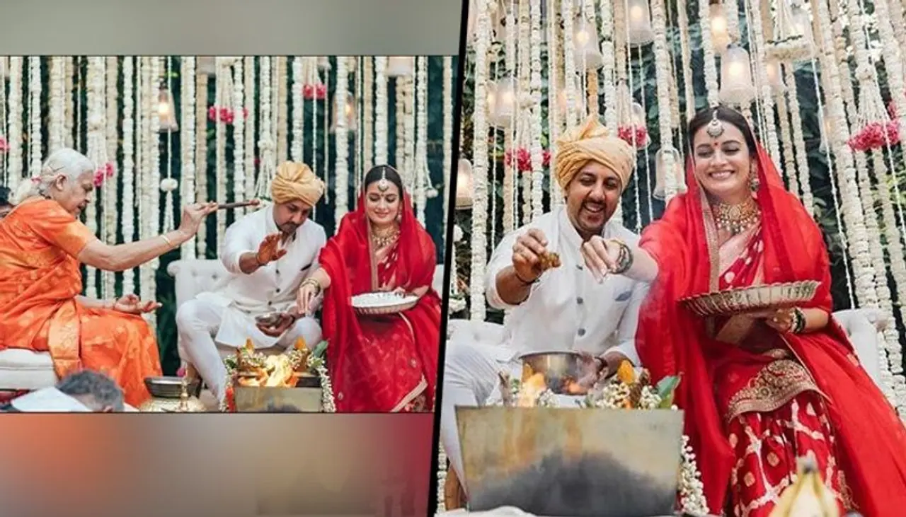 <p style="text align: justify;">B town diva Dia Mirza got married to businessman Vaibhav Rekhi in a private affair. Few Bollywood celebrities, including Jackky Bhagnani and Aditi Rao Hydari, were spotted at the wedding. A registrar was also present there but what grabbed our attention is that female pandit. (Picture Credit: Instagram)</p> <p style="text align: justify;">B town diva Dia Mirza got married to businessman Vaibhav Rekhi in a private affair. Few Bollywood celebrities, including Jackky Bhagnani and Aditi Rao Hydari, were spotted at the wedding. A registrar was also present there but what grabbed our attention is that female pandit. (Picture Credit: Instagram)</p>