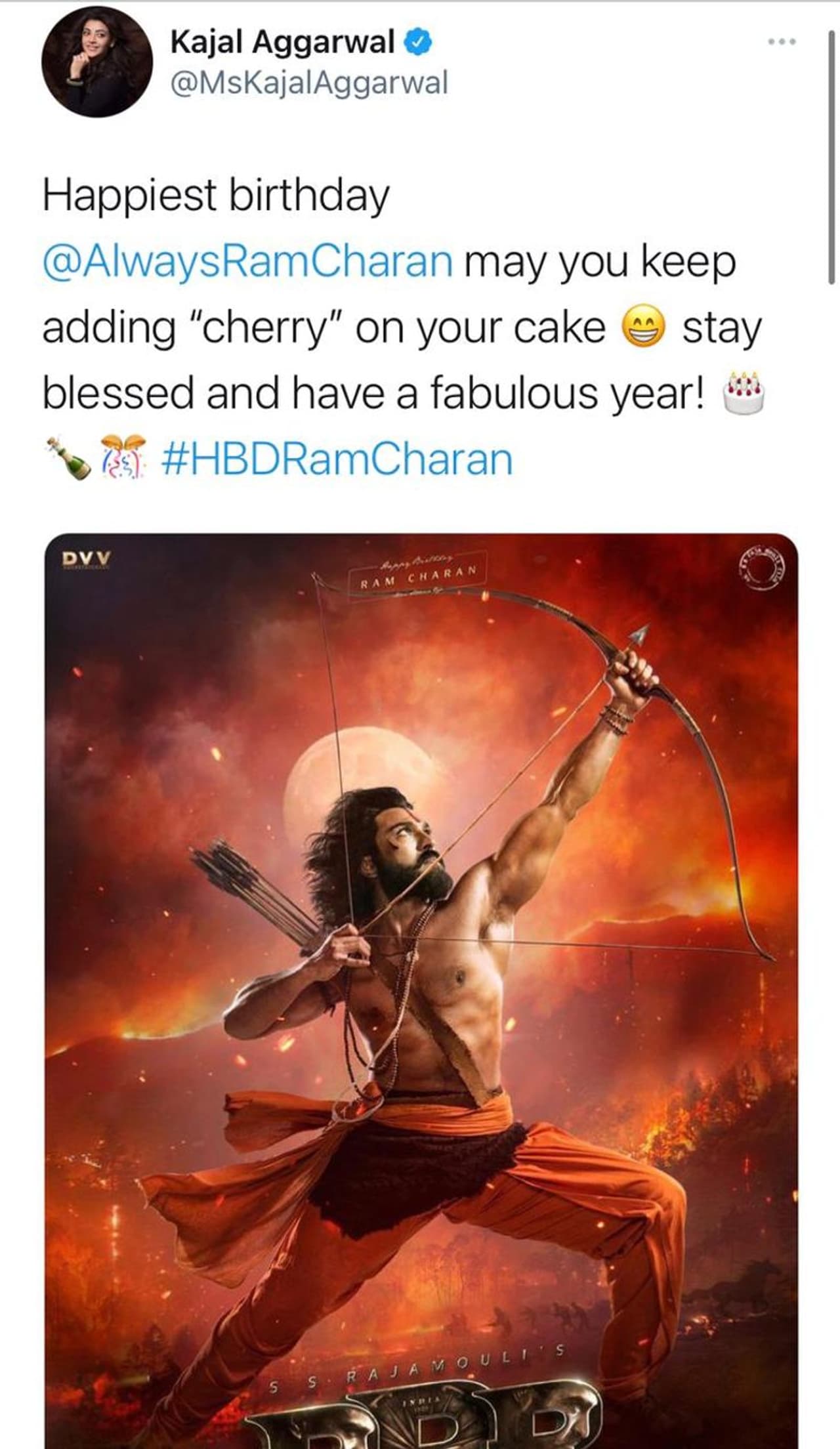 రామ్‌చరణ్‌కి కాజల్‌ బర్త్ డే విషెస్‌.