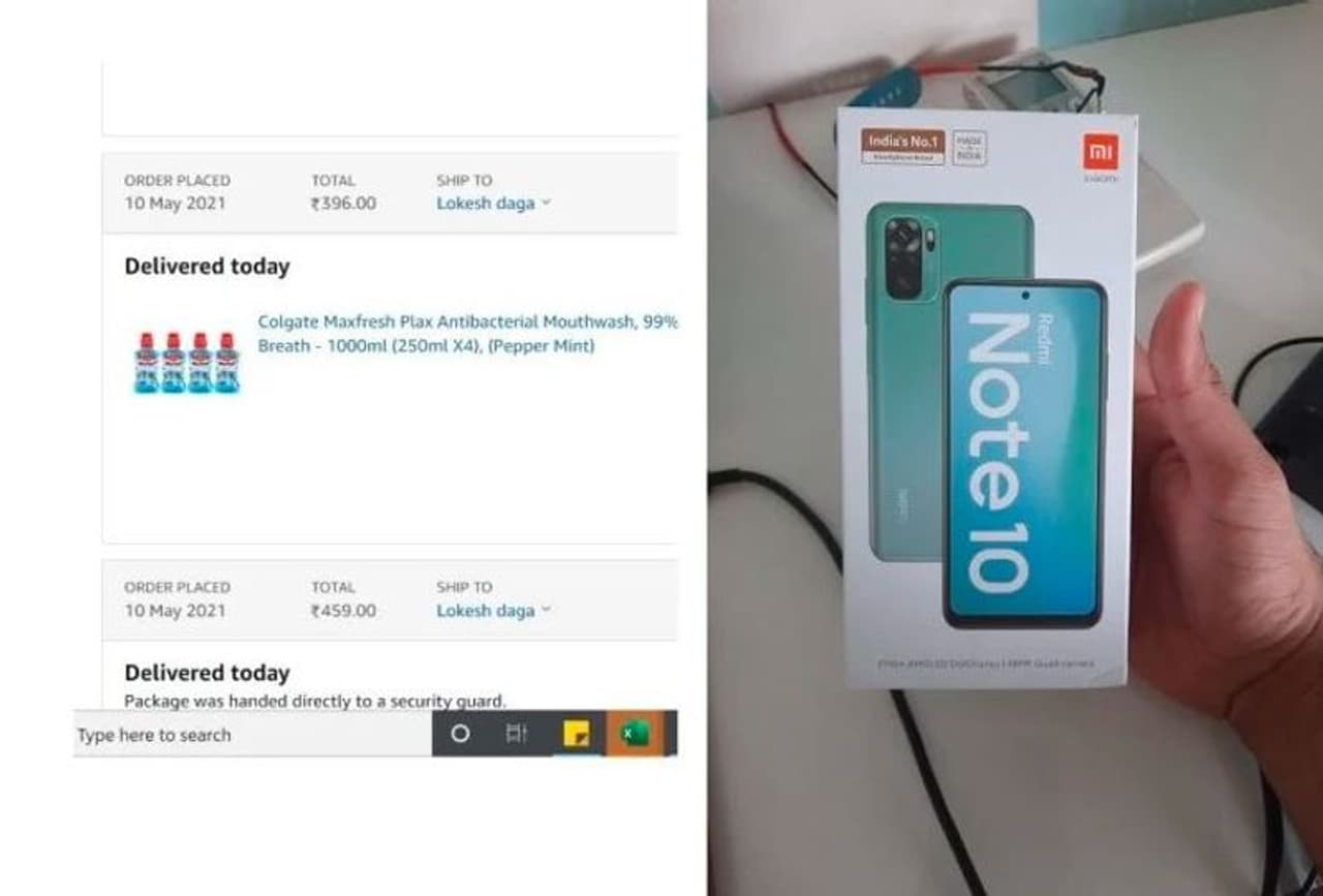 <p>కొంతకాలం క్రితం ఒక వ్యక్తి ఆపిల్ ఆర్డర్ చేస్తే అతనికి ఏకంగా ఐఫోన్ వచ్చింది. అయితే ఇలాంటి సంఘటన ఒకటి ఇప్పుడు ఇంటర్నెట్ లో వైరల్ అవుతుంది. మీరు ఆన్లైన్లో రూ.50 100 విలువైన వస్తువును ఆర్డర్ చేస్తే మీ ఇంటికి రూ .13,000 విలువైన వస్తువు డెలివరీ చేస్తే మీరు ఏంచేస్తారు... నిజంగా ఆశ్చర్యపోతారు కదా.. ముంబైకి చెందిన లోకేష్ డాగా అమెజాన్ నుండి మౌత్ వాష్ ఆర్డర్ చేశారు కాని అతనికి రెడ్ మీ నోట్ 10 స్మార్ట్ ఫోన్ డెలివరీ అయ్యింది. </p> <p>కొంతకాలం క్రితం ఒక వ్యక్తి ఆపిల్ ఆర్డర్ చేస్తే అతనికి ఏకంగా ఐఫోన్ వచ్చింది. అయితే ఇలాంటి సంఘటన ఒకటి ఇప్పుడు ఇంటర్నెట్ లో వైరల్ అవుతుంది. మీరు ఆన్లైన్లో రూ.50 100 విలువైన వస్తువును ఆర్డర్ చేస్తే మీ ఇంటికి రూ .13,000 విలువైన వస్తువు డెలివరీ చేస్తే మీరు ఏంచేస్తారు... నిజంగా ఆశ్చర్యపోతారు కదా.. ముంబైకి చెందిన లోకేష్ డాగా అమెజాన్ నుండి మౌత్ వాష్ ఆర్డర్ చేశారు కాని అతనికి రెడ్ మీ నోట్ 10 స్మార్ట్ ఫోన్ డెలివరీ అయ్యింది. </p>