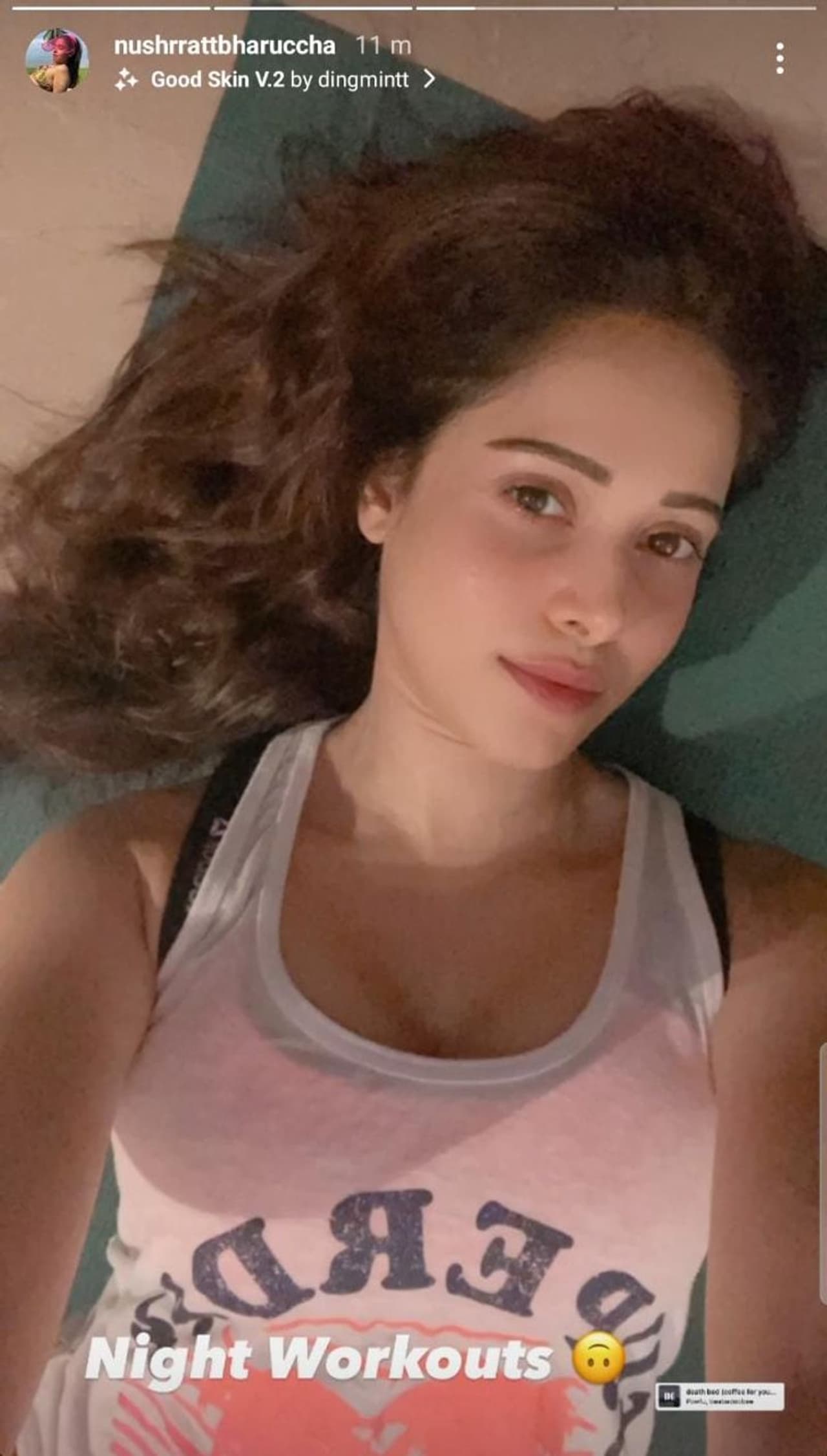 <p>Bollywood actress Nushrratt Bharuccha recently shared some selfies lying down on a yoga mat. </p> <p>Bollywood actress Nushrratt Bharuccha recently shared some selfies lying down on a yoga mat. </p>