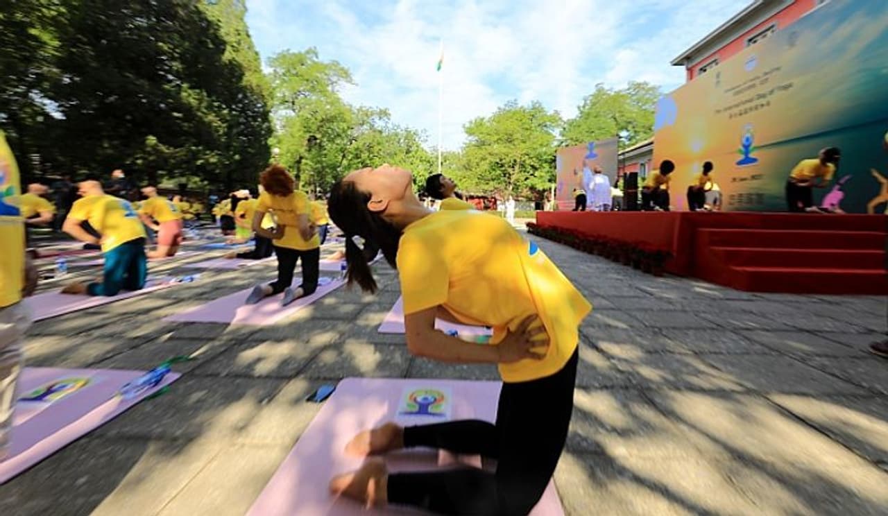 <p>International Yoga Day main event kicked off at the India House premises on Sunday. <em>Photograph: Embassy of India in Beijing</em></p> <p>International Yoga Day main event kicked off at the India House premises on Sunday. <em>Photograph: Embassy of India in Beijing</em></p>