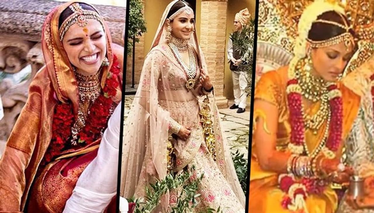 <p>A wedding is a lifetime affair, and every girl wants to make the most of it. At the wedding, the dress enhances the beauty of those moments. Every woman wants to look her best at her 'D' day. Here are seven beautiful, lush and expensive wedding attire that our Bollywood actresses wore at their wedding.</p> <p>A wedding is a lifetime affair, and every girl wants to make the most of it. At the wedding, the dress enhances the beauty of those moments. Every woman wants to look her best at her 'D' day. Here are seven beautiful, lush and expensive wedding attire that our Bollywood actresses wore at their wedding.</p>