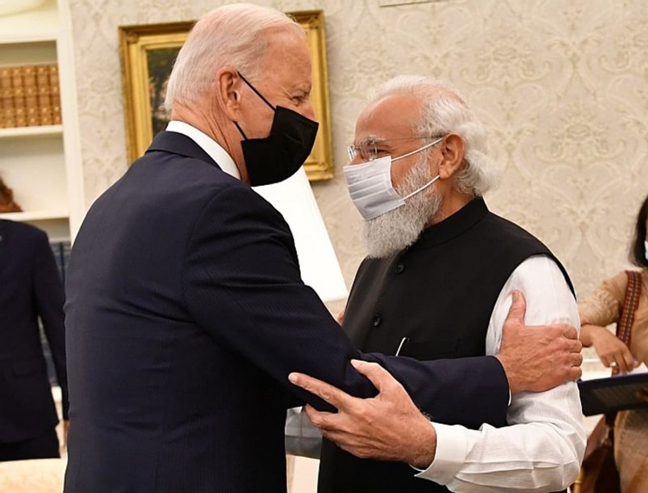 <p>Image: Prime Minister Narendra Modi is greeted by US President Joe Biden at the White House ahead of their first in person meeting.</p>