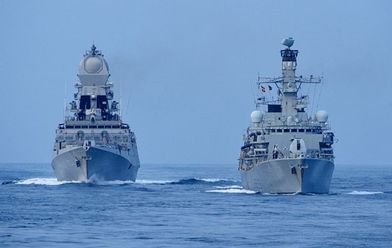 Image: Ships of Indian Navy and UK's Royal Navy Take part in Konkan Shakti 2021