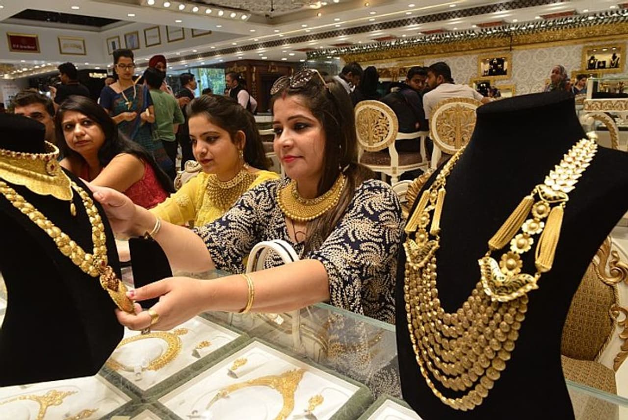 Image: Gold ornaments on the occasion of 'Dhanteras' festival at a shop in New Delhi. Photograph: K Asif/India Today Group/Getty Images