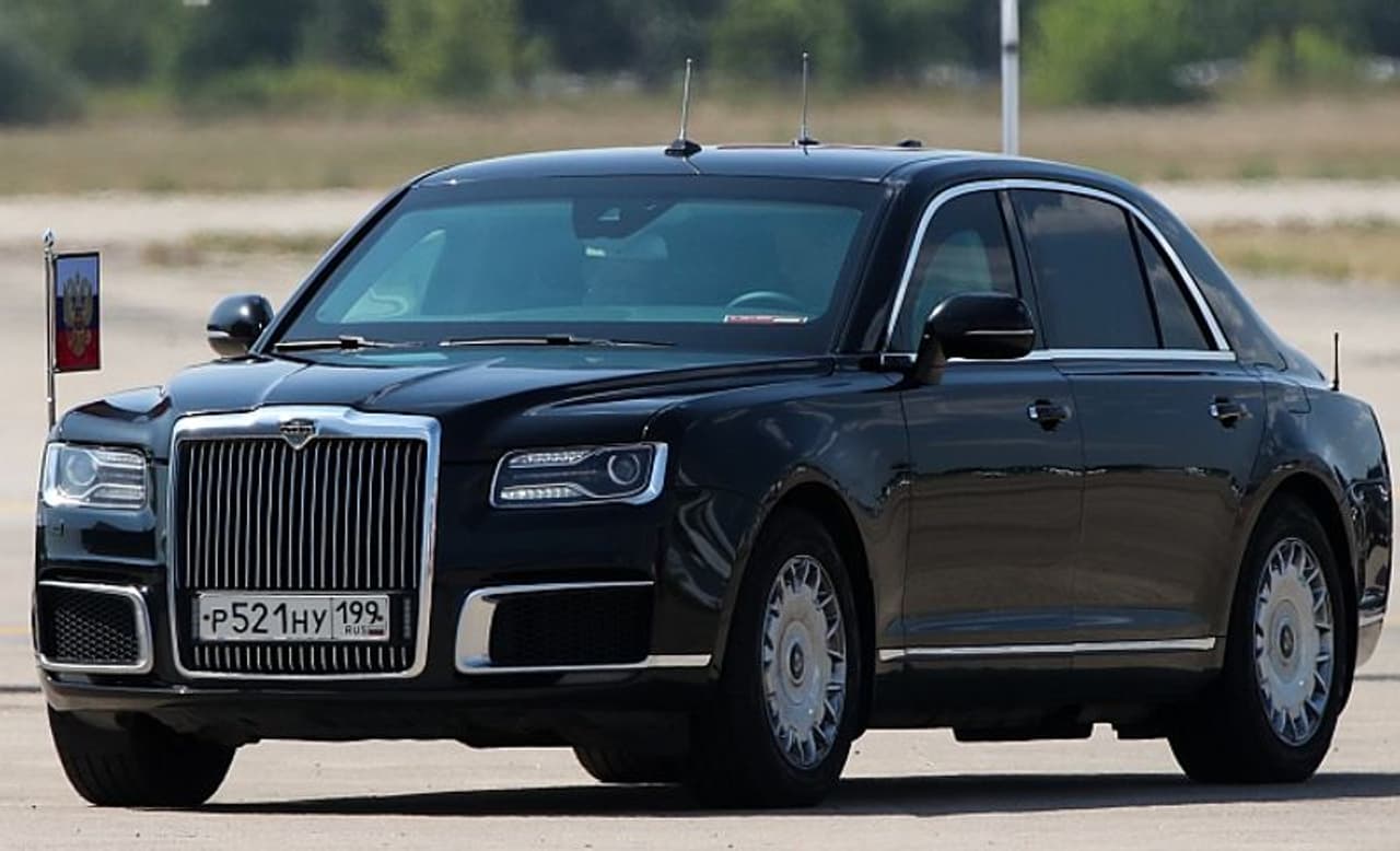 Image: Russian President Vladimir Putin's Aurus Senat vehicle is pictured in the town of Zhukovsky. Photograph: Sergei Karpukhin/TASS/Getty Images
