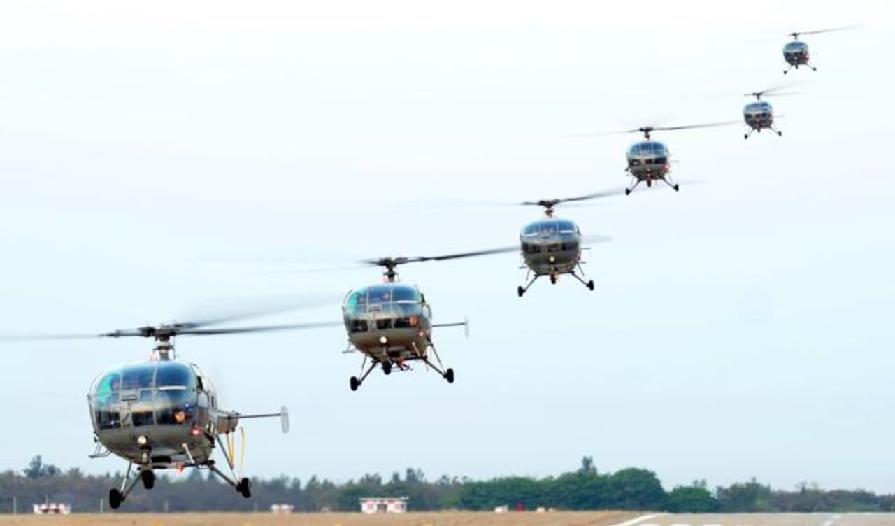 Image: Chetak helicopters in formation