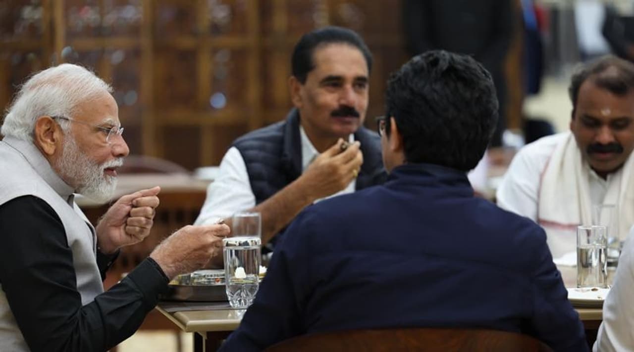 pm modi had lunch with fellow mps in parliament canteen pm modi had lunch with fellow mps in parliament canteen
