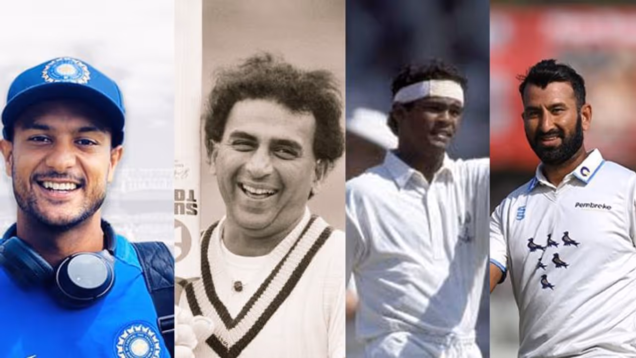 Mayank Agarwal, Sunil Gavaskar, Vinod Kambli, Cheteshwar Pujara Mayank Agarwal, Sunil Gavaskar, Vinod Kambli, Cheteshwar Pujara