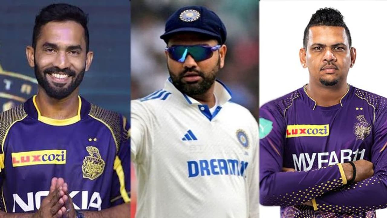 Dinesh Karthik , Rohit Sharma, Sunil Narine Dinesh Karthik , Rohit Sharma, Sunil Narine