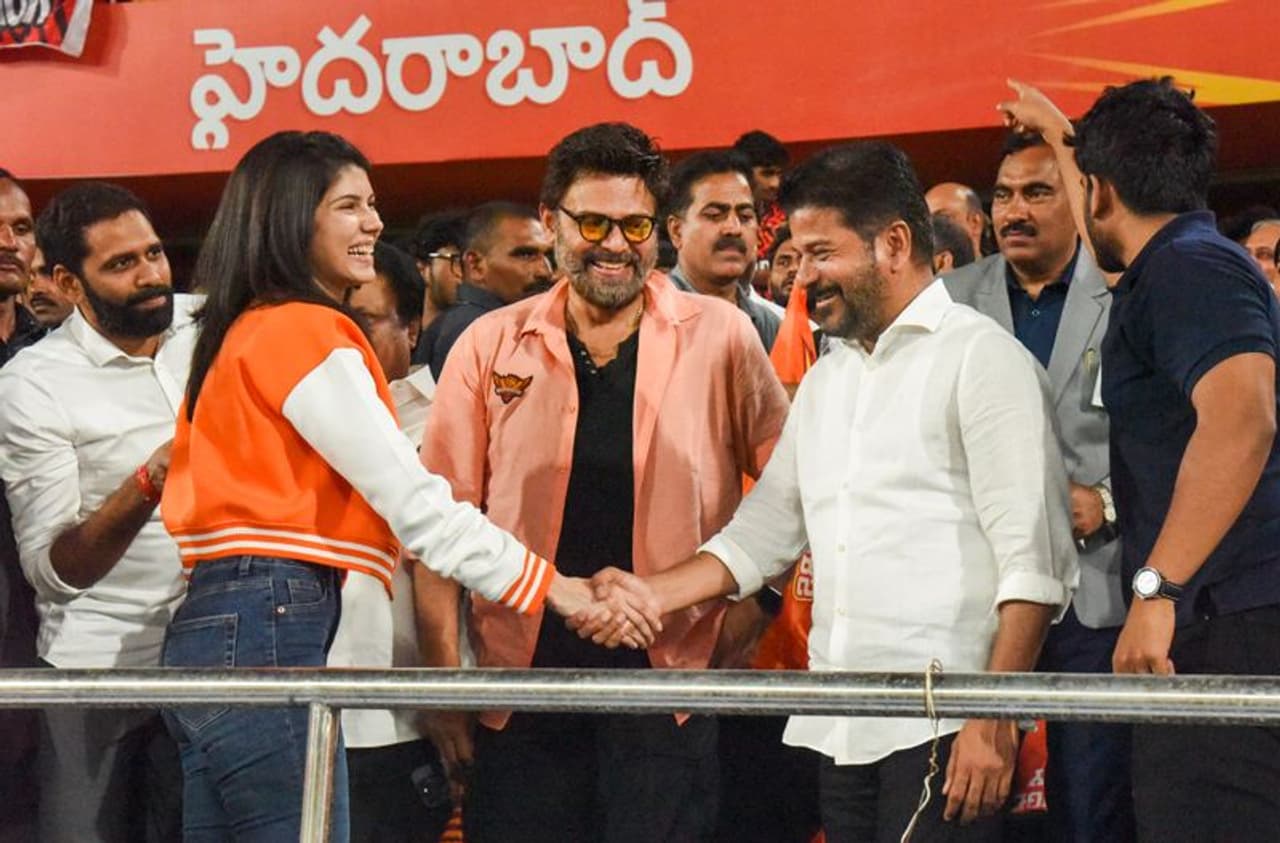 Actor Venkatesh, Telangana CM Revanth Reddy, Kavya Maran Actor Venkatesh, Telangana CM Revanth Reddy, Kavya Maran