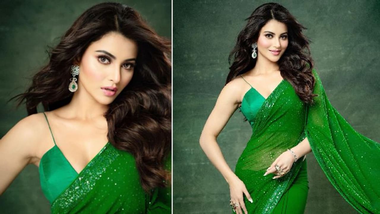 शिमरी ग्रीन कलर साड़ी