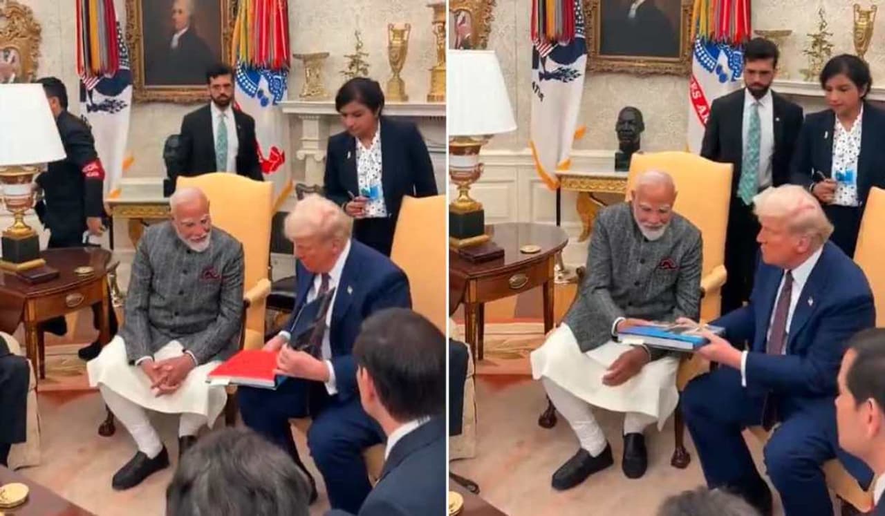 தான் எழுதிய புத்தகத்தை மோடிக்கு பரிசளித்த டொனால்ட் டிரம்ப்! என்ன புத்தகம்? என்ன ஸ்பெஷல்? தான் எழுதிய புத்தகத்தை மோடிக்கு பரிசளித்த டொனால்ட் டிரம்ப்! என்ன புத்தகம்? என்ன ஸ்பெஷல்?