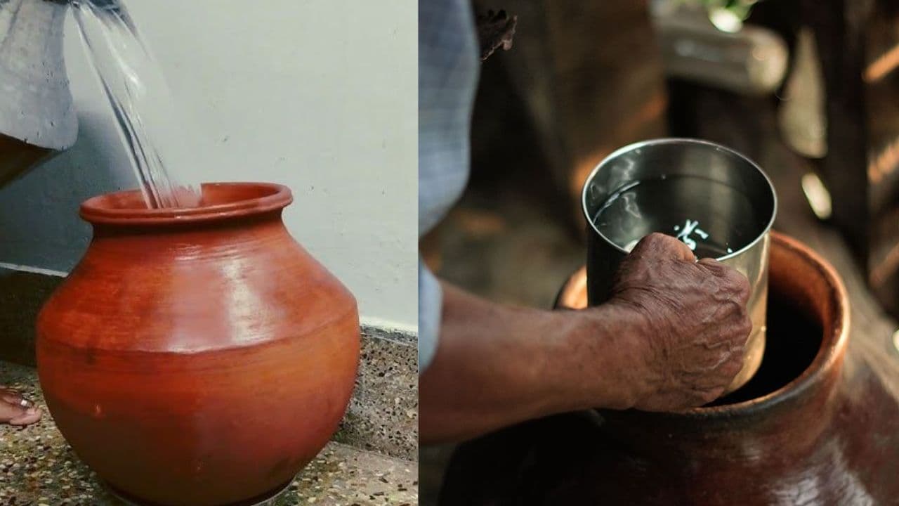 মাটির পাত্র থেকে জল পান
