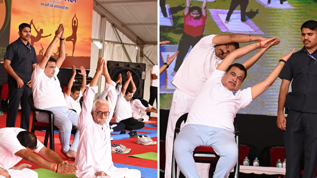 नितीन गडकरी यांनी केला योगा नितीन गडकरी यांनी केला योगा