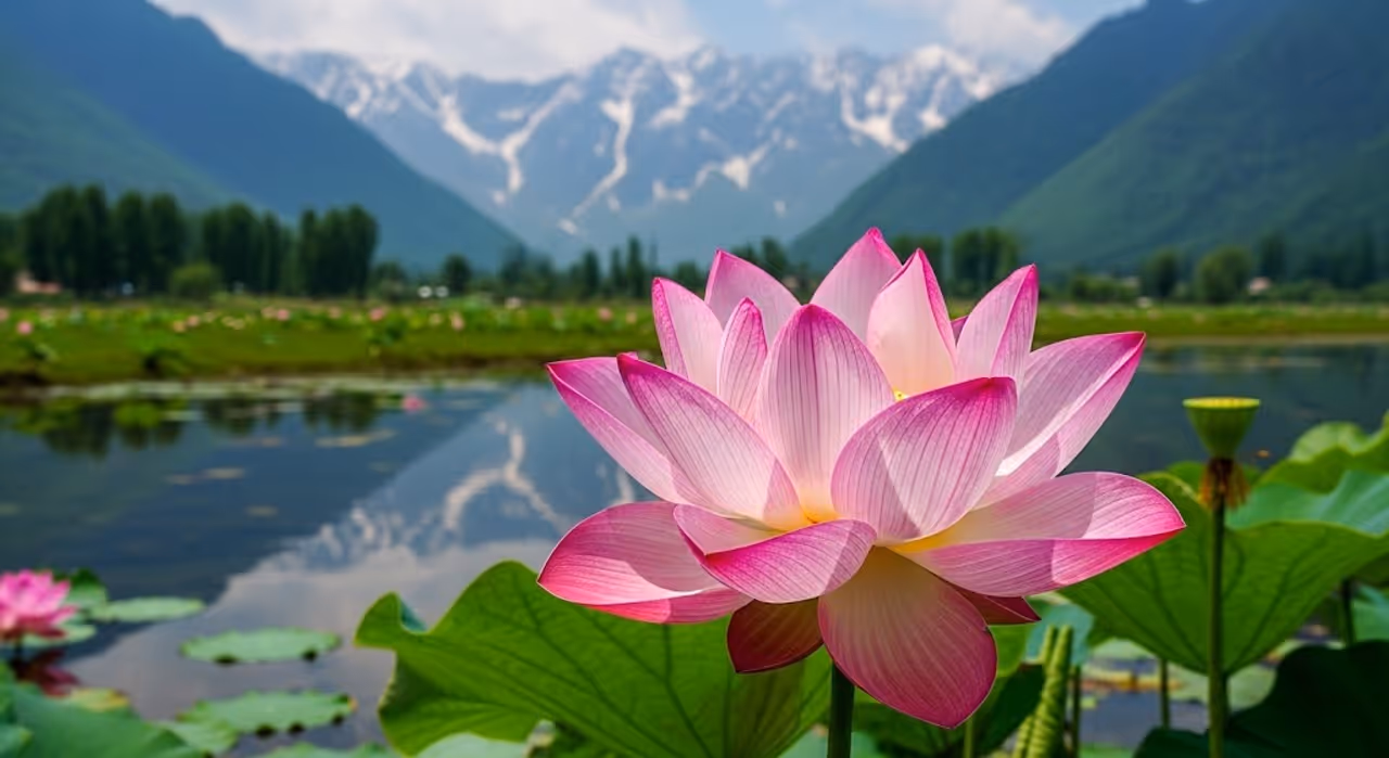 காஷ்மீர் வுலர் ஏரியில் தாமரை