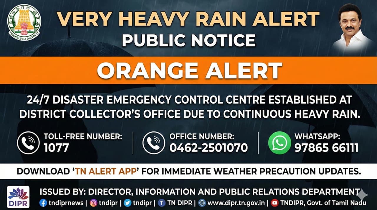 Tirunelveli கனமழை எச்சரிக்கை: ஆரஞ்சு அலர்ட்