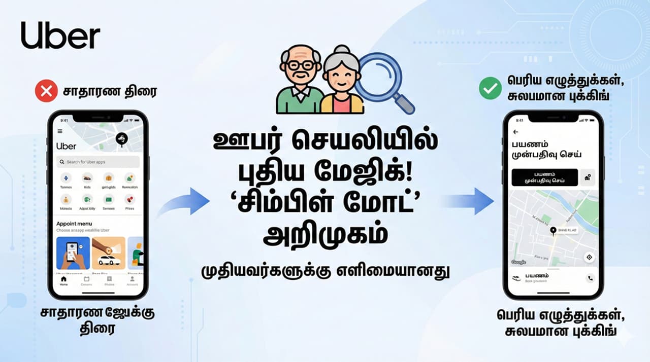 Uber Simple Mode ஊபர் செயலியில் இனி குழப்பமே வராது! முதியவர்களுக்காகவே களமிறங்கிய 'சிம்பிள் மோட்' 