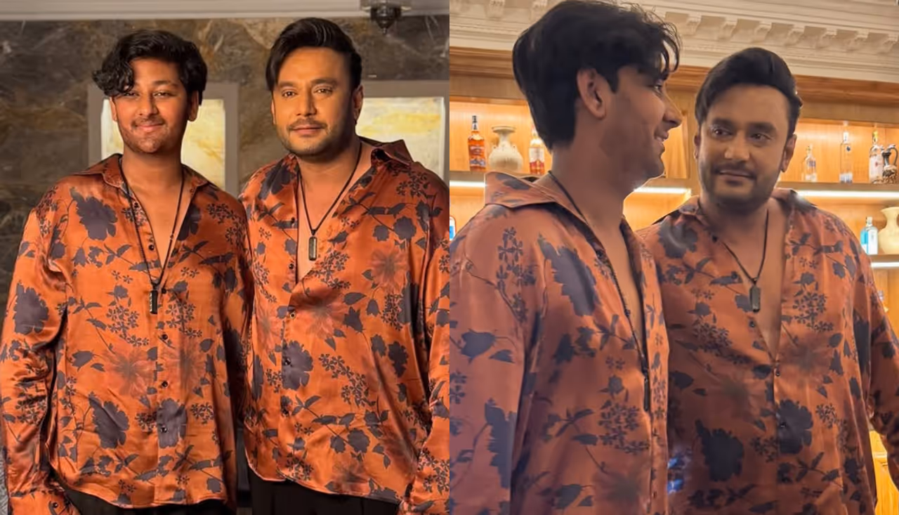 ಒಂದೇ ಡ್ರೆಸ್ನಲ್ಲಿ ಅಪ್ಪ ಮಗ ಒಂದೇ ಡ್ರೆಸ್ನಲ್ಲಿ ಅಪ್ಪ ಮಗ