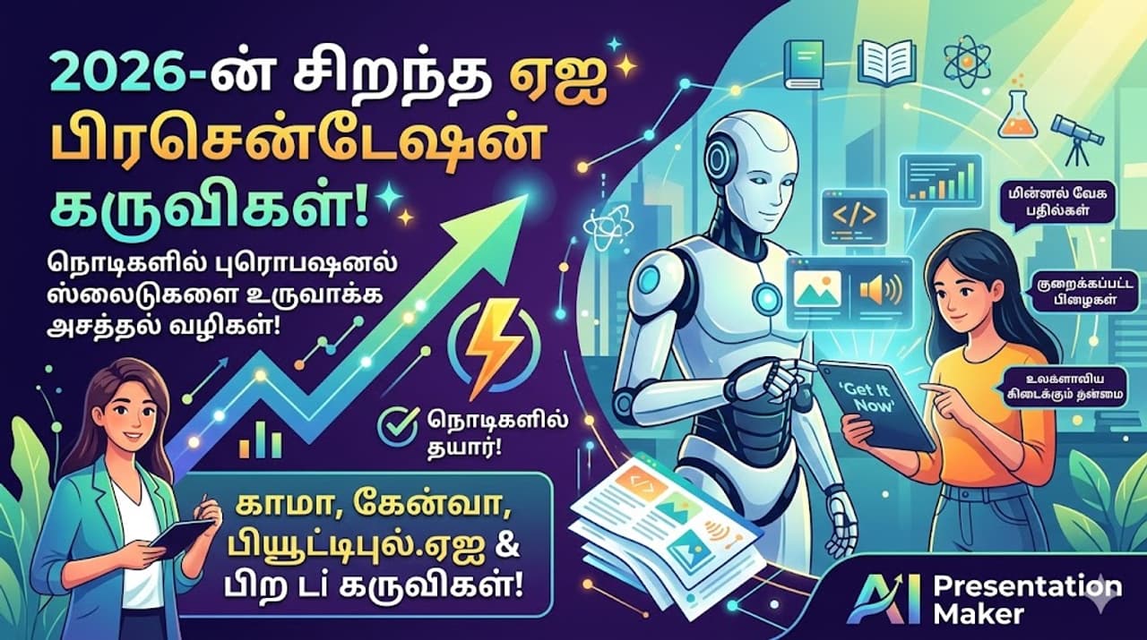 AI Presentation ஸ்லைடு உருவாக்குவதில் புதிய புரட்சி: 2026 ன் டாப் ஏஐ கருவிகள்! AI Presentation ஸ்லைடு உருவாக்குவதில் புதிய புரட்சி: 2026 ன் டாப் ஏஐ கருவிகள்!