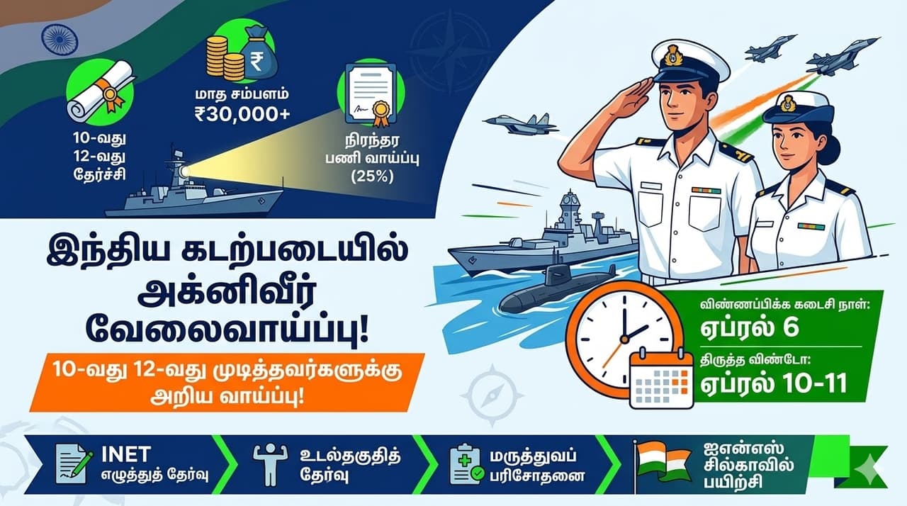 Indian Navy Agniveer கடற்படையில் சேரத் துடிக்கும் இளைஞர்களுக்கு நற்செய்தி! Indian Navy Agniveer கடற்படையில் சேரத் துடிக்கும் இளைஞர்களுக்கு நற்செய்தி!
