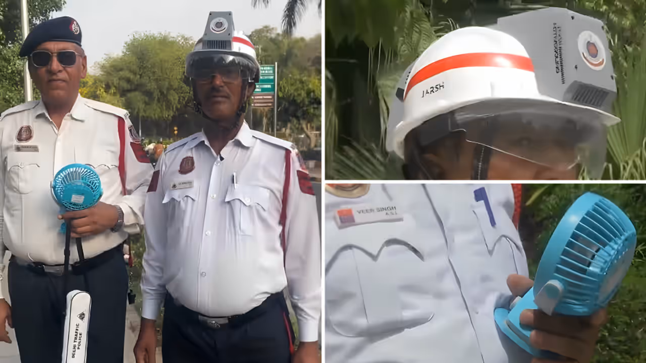 Delhi and UP traffic police turn to AC helmets to fight dangerous heatwave Delhi and UP traffic police turn to AC helmets to fight dangerous heatwave