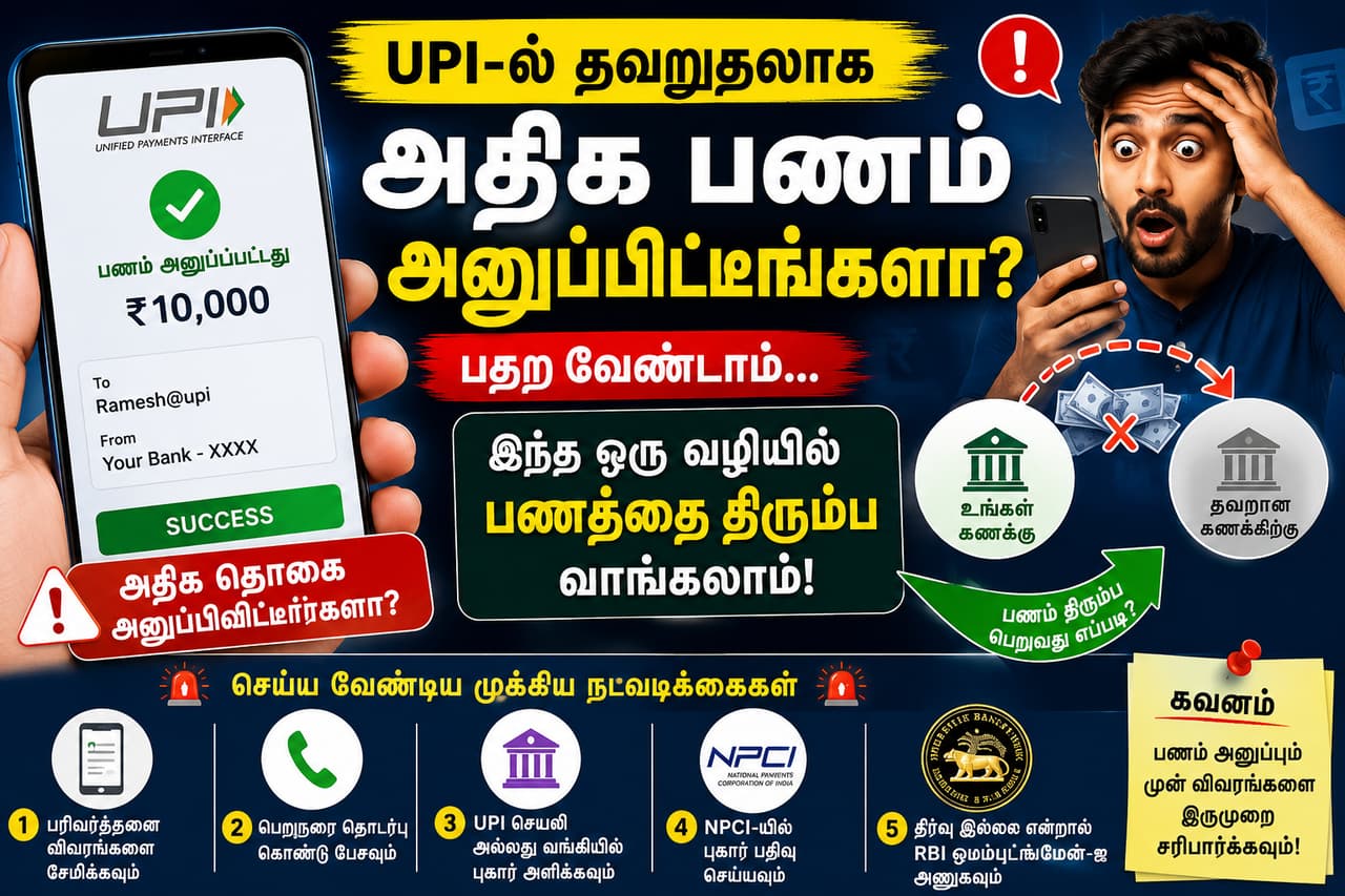UPIல் தவறாக பணம் அனுப்பீட்டீங்களா..? UPIல் தவறாக பணம் அனுப்பீட்டீங்களா..?