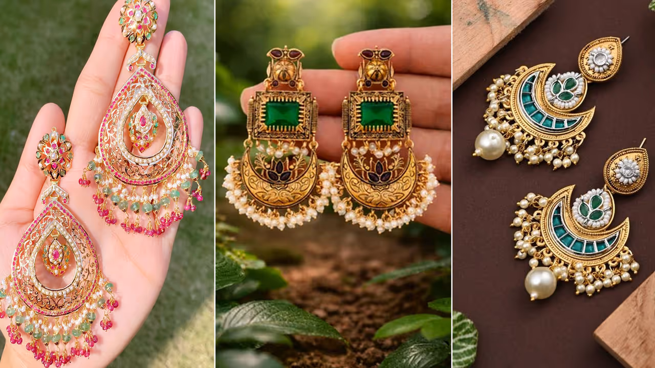 Chandbali Earring Designs: चांदबाली इयररिंग सेट डिजाइन, कुंदन स्टोन वर्क में 300Rs में खरीदें Chandbali Earring Designs: चांदबाली इयररिंग सेट डिजाइन, कुंदन स्टोन वर्क में 300Rs में खरीदें
